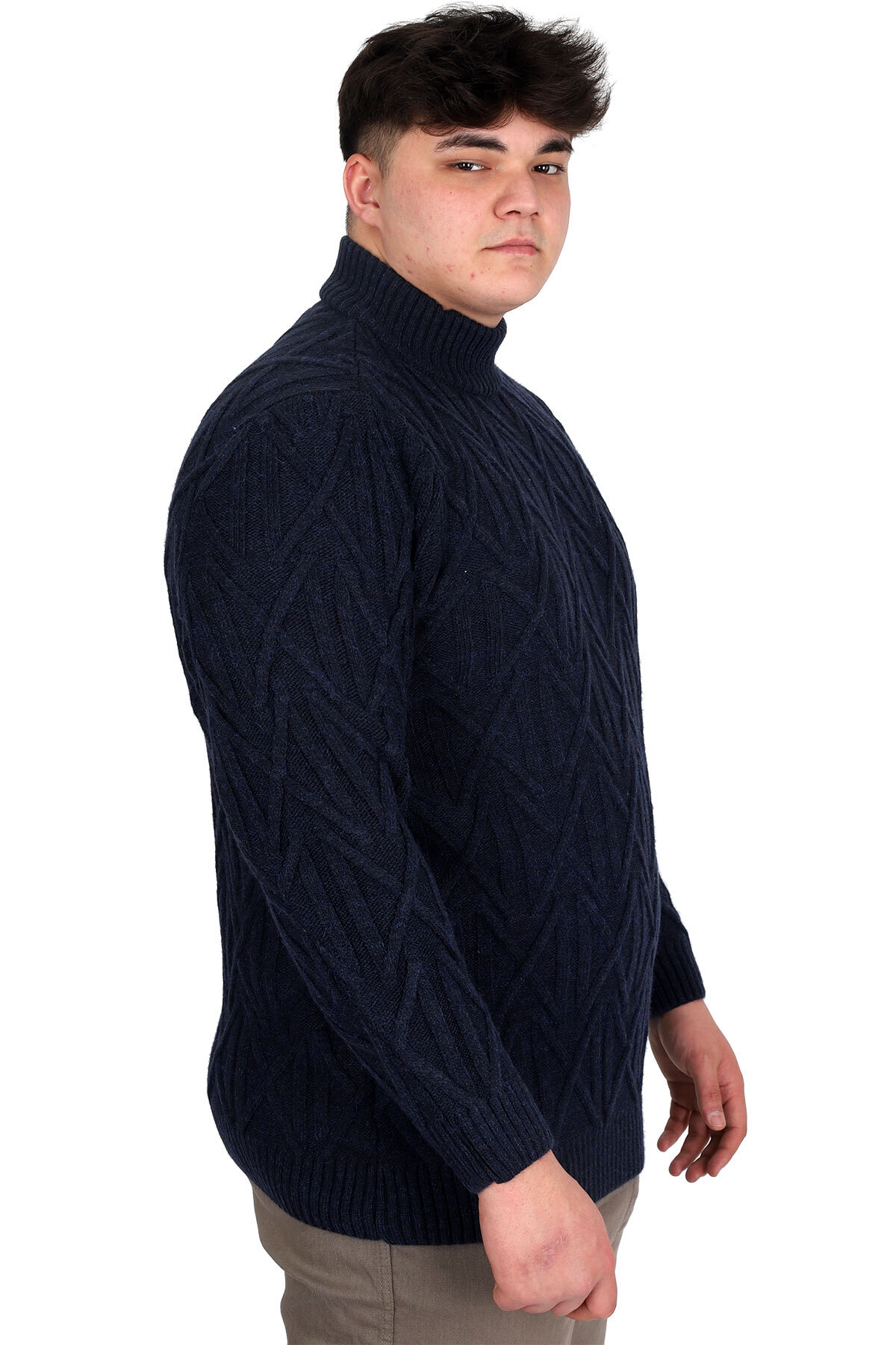 ModeXL Mode XL Büyük Beden Erkek Kazak Yarım Balıkçı Yaka INFINITY 24212 Lacivert görsel 3