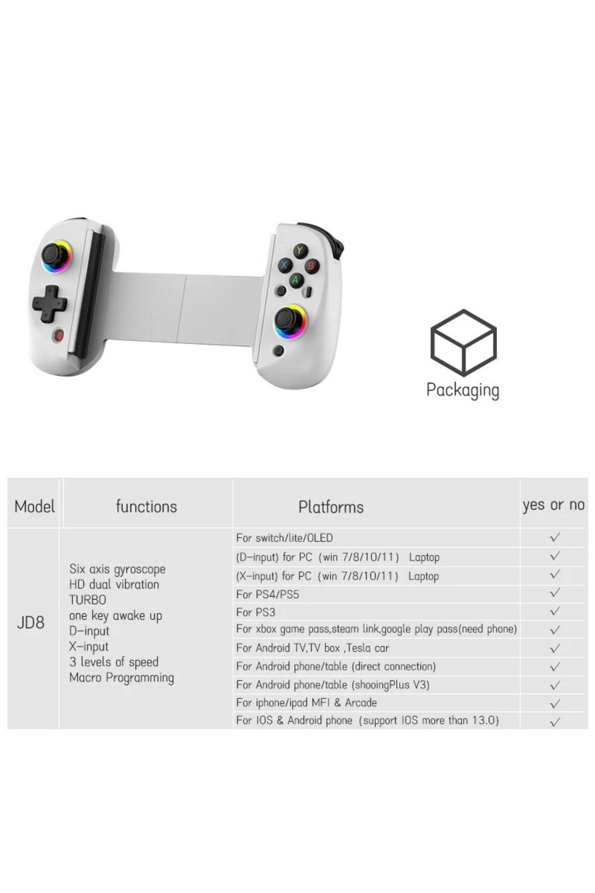 VILCORN-White D8 Gaming Dual Hall Flexible Rgb Controller Streaming Gamepad For Tablet Android Ps4 S 1