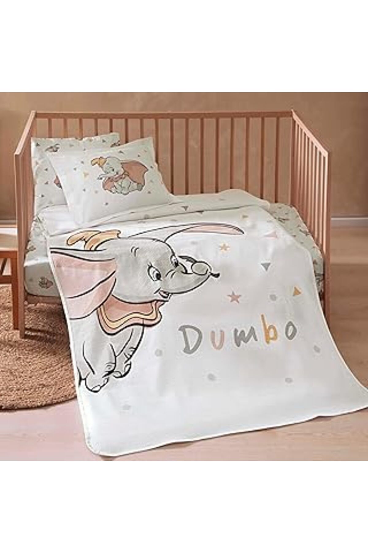 mivento Taç Disney Dumbo Cute Lisanslı Karakter Baskılı%100 Pamuk Pike Takımı, Çok Renkli, Küçük Tek Kişili