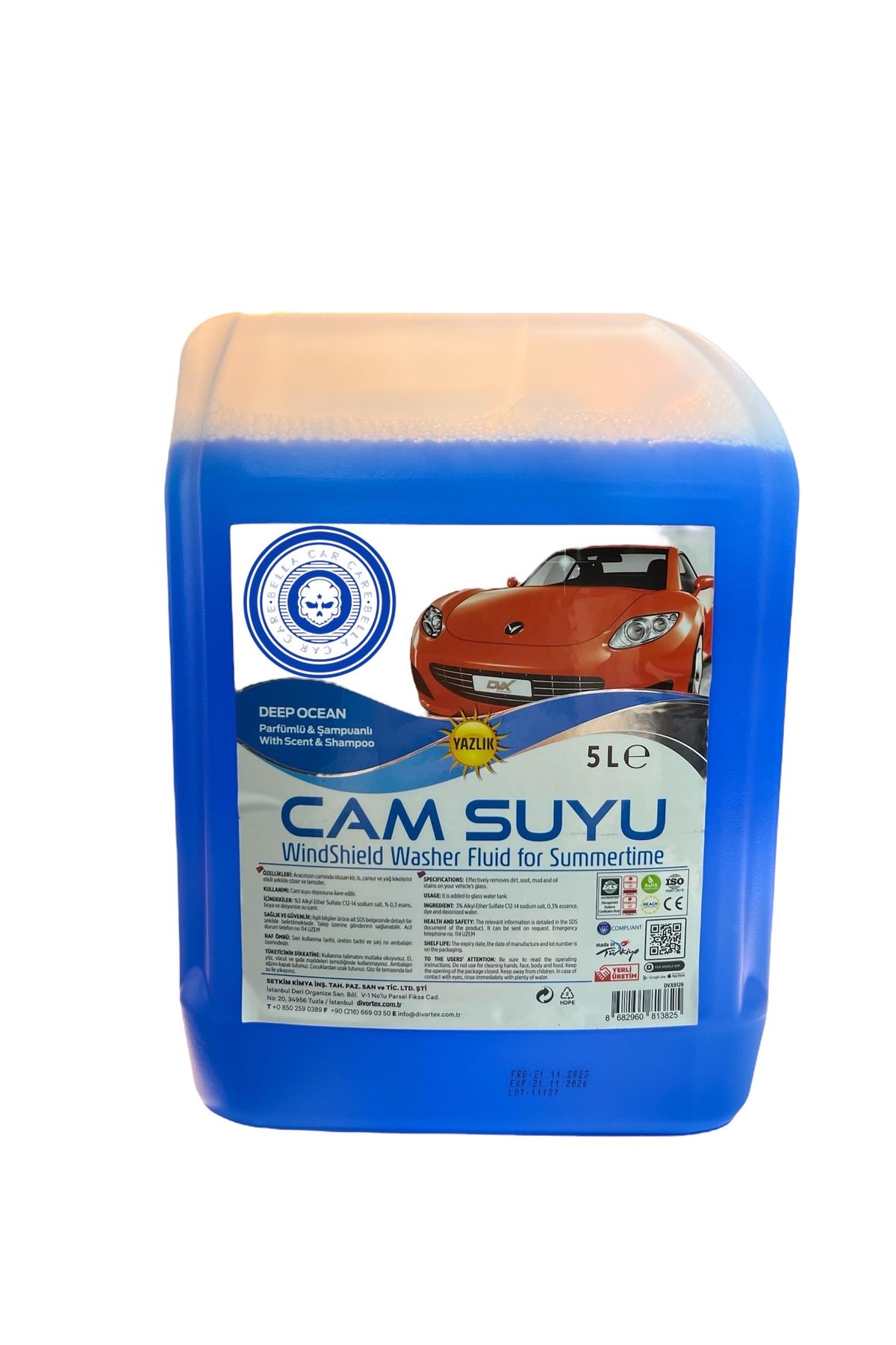 BELLA CAR CARE Yazlık Cam Suyu 5 Lt Parfümlü ve Şampuanlı Böcek Temizleme Okyanus Kokulu