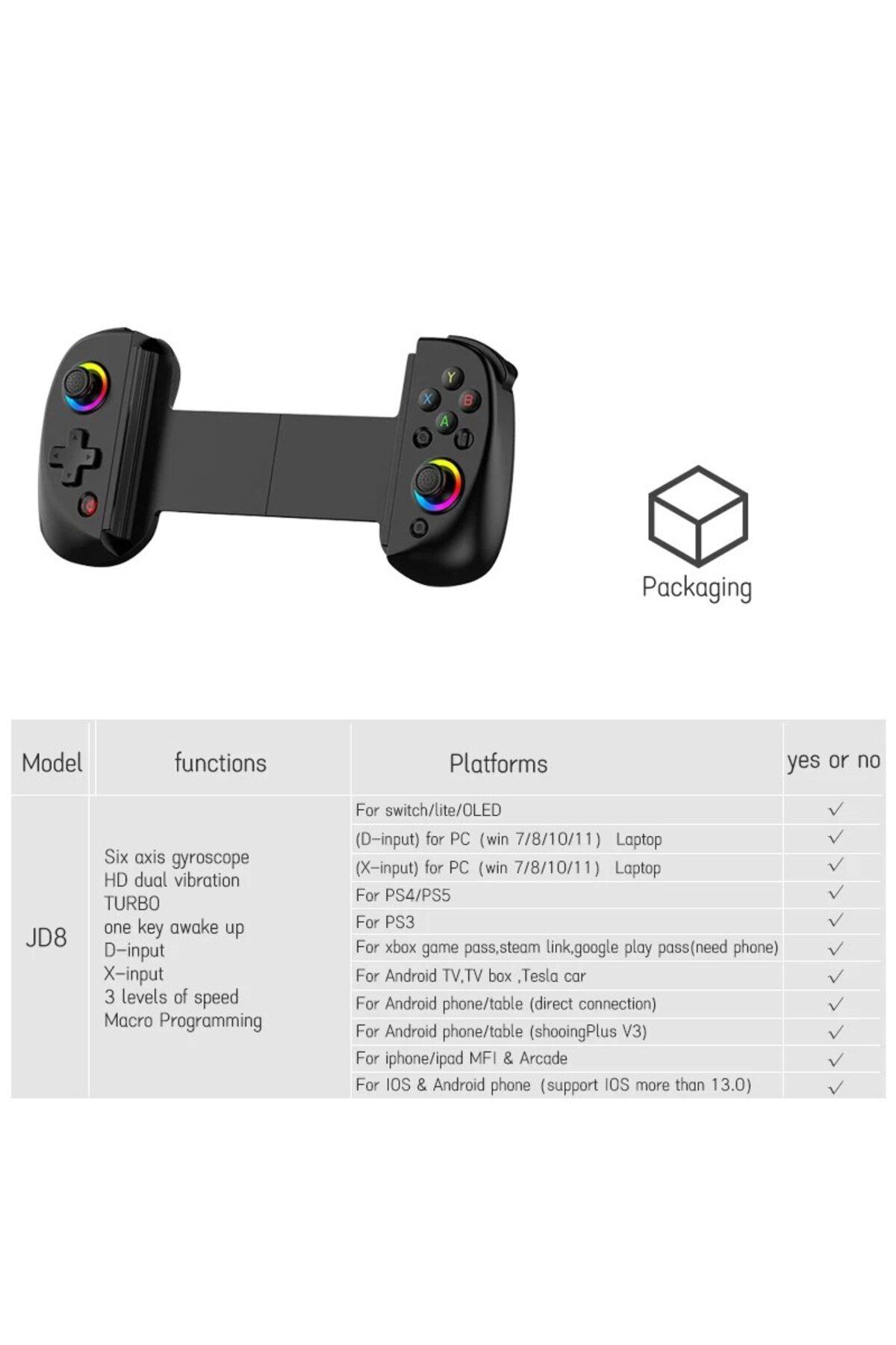 VILCORN-Black D8 Gaming Dual Hall Flexible Rgb Controller Streaming Gamepad For Tablet Android Ps4 S 1