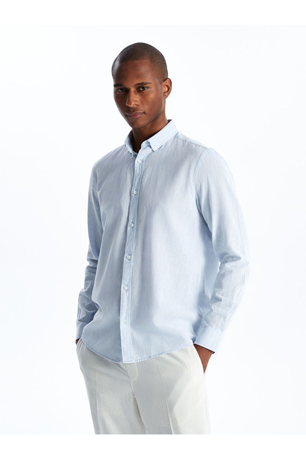 LC Waikiki LCW Slim Fit Uzun Kollu Keten Karışımlı Erkek Gömlek