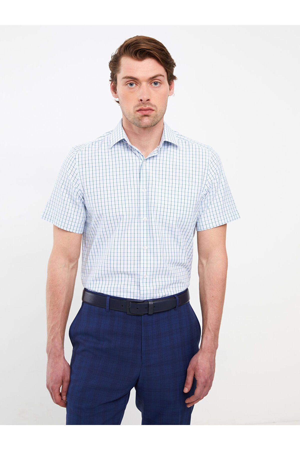 LC Waikiki Yeni Sezon Regular Fit Kisa Kollu Ekose Poplin Erkek Gomlek - S3FY14Z8