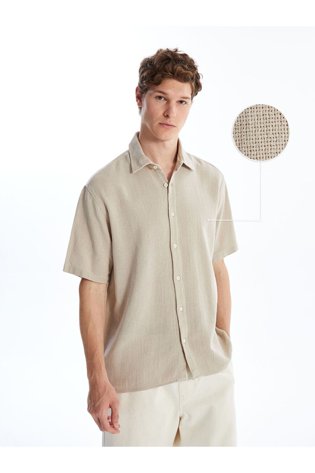 LC Waikiki Yeni Sezon Regular Fit Kisa Kollu Armurlu Erkek Dokulu Gomlek - S4NT18Z8
