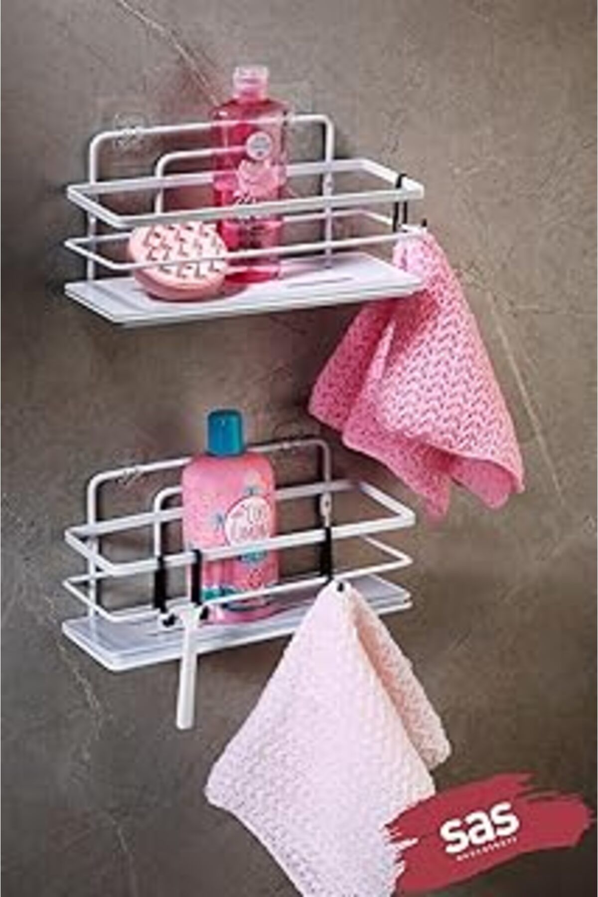 Mu Art Sas Haus Yapışkanlı Ömür Boyu Paslanmaz Kristal Ayarlanabilir Raf Banyo Düzenleyici Şampuanlık 2 Ad