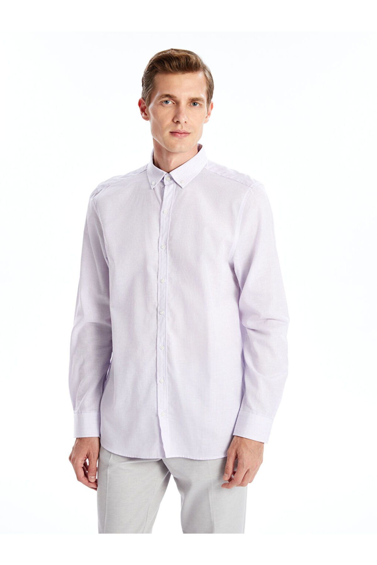 LC Waikiki Yeni Sezon Slim Fit Uzun Kollu Cizgili Poplin Erkek Gomlek - S4FR66Z8