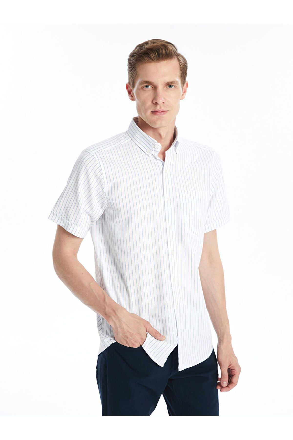 LC Waikiki Yeni Sezon Regular Fit Kisa Kollu Cizgili Erkek Gomlek - S4NV85Z8