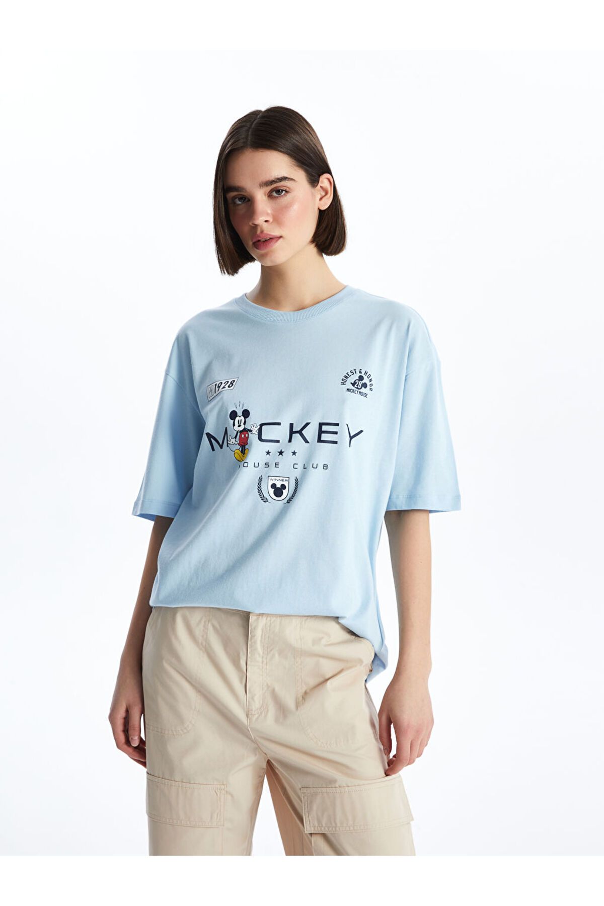 LC Waikiki Yeni Sezon Bisiklet Yaka Mickey Mouse Baskili Kisa Kollu Kadin Tisort - S4IL93Z8