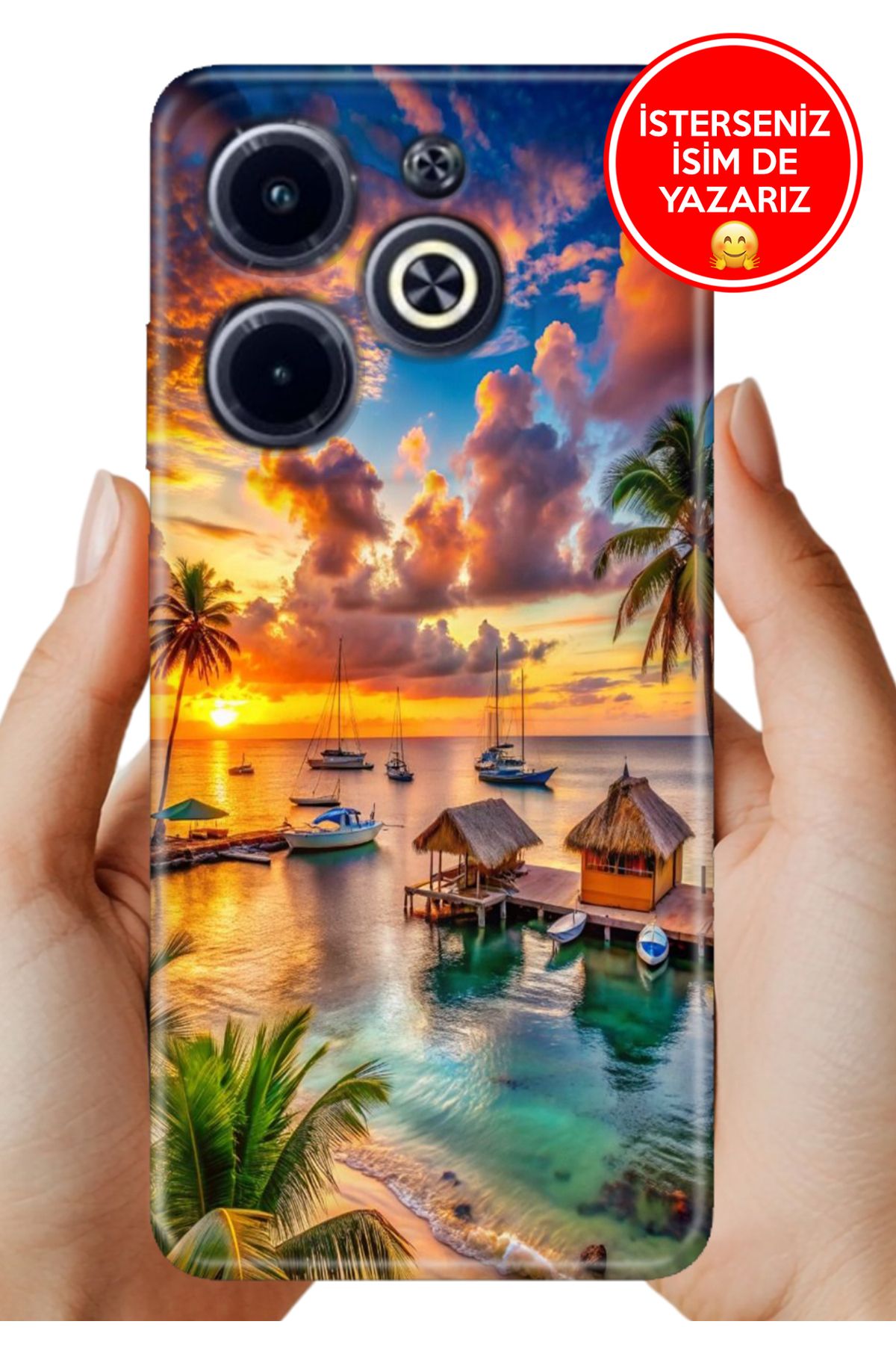 Cekuonline İnfinix Hot 40 Kılıf Cekuform Desenli Art Silikon Beach Summer