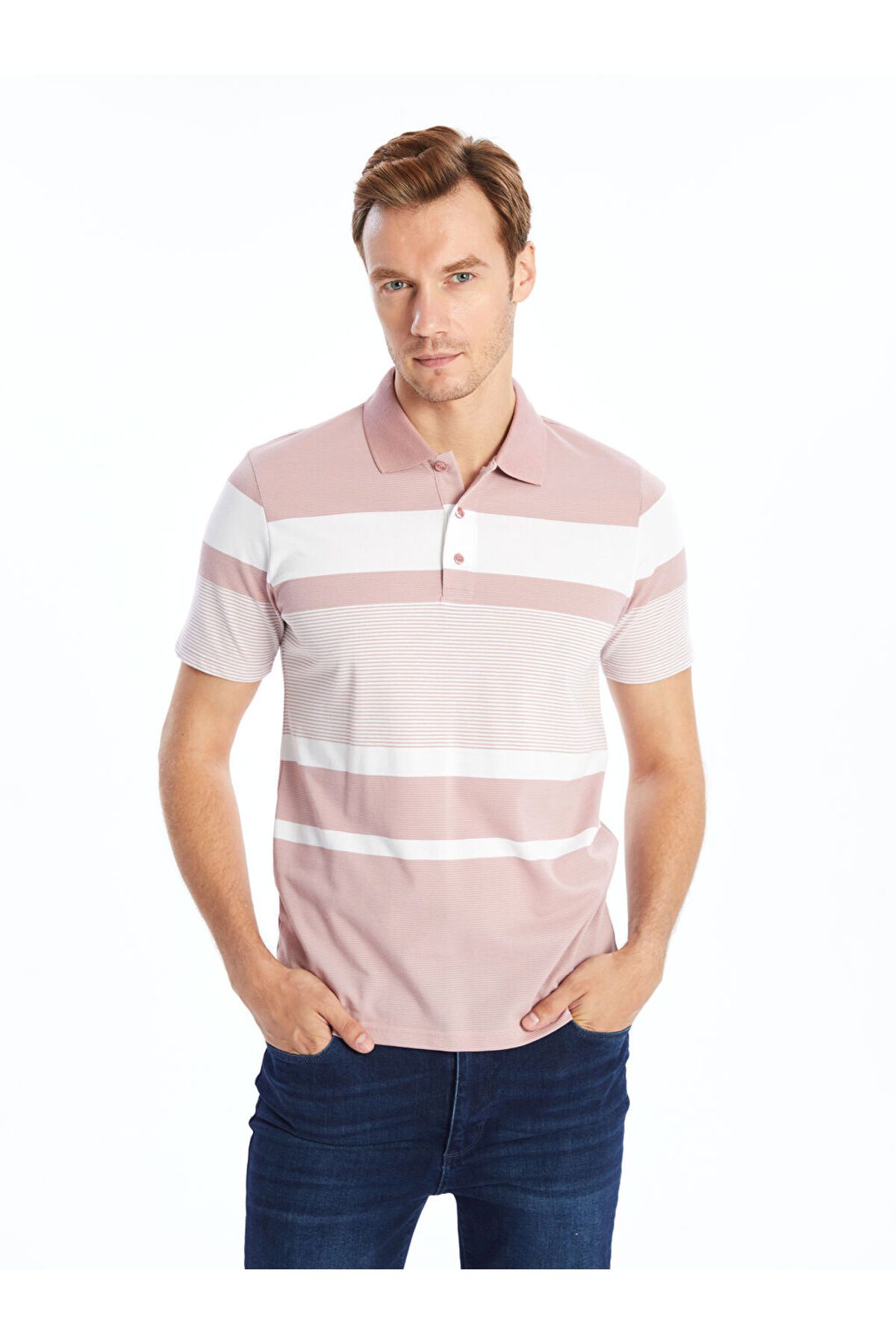 LC Waikiki Yeni Sezon Polo Yaka Kisa Kollu Cizgili Pike Erkek Tisort - S4AA62Z8