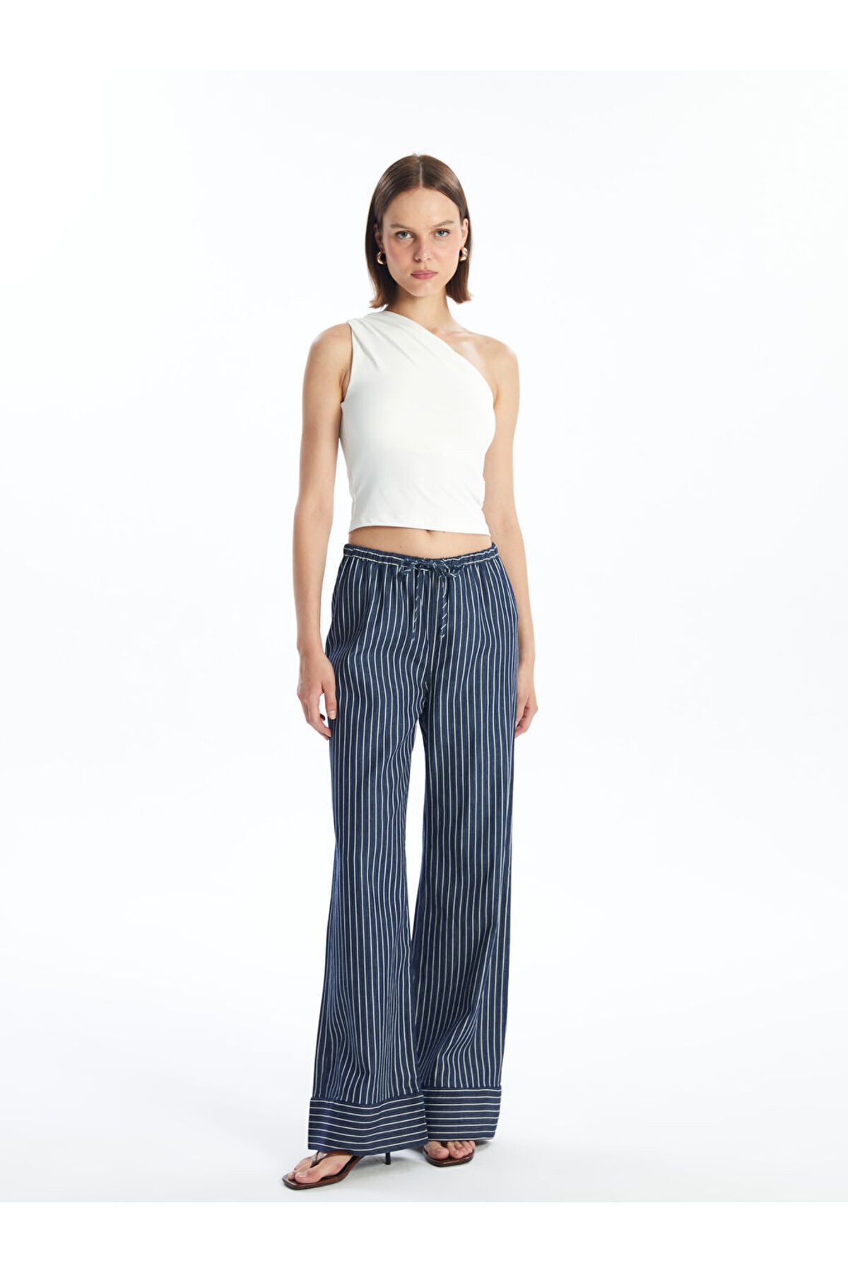 LC Waikiki Yeni Sezon Beli Lastikli Cizgili Straight Fit Kadin Jean Pantolon - S4LL84Z8