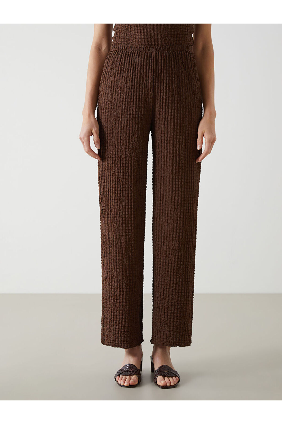 LC Waikiki-Create Your Style from Uzg Store |   Textured Women's Trousers with Elastic Waist 3