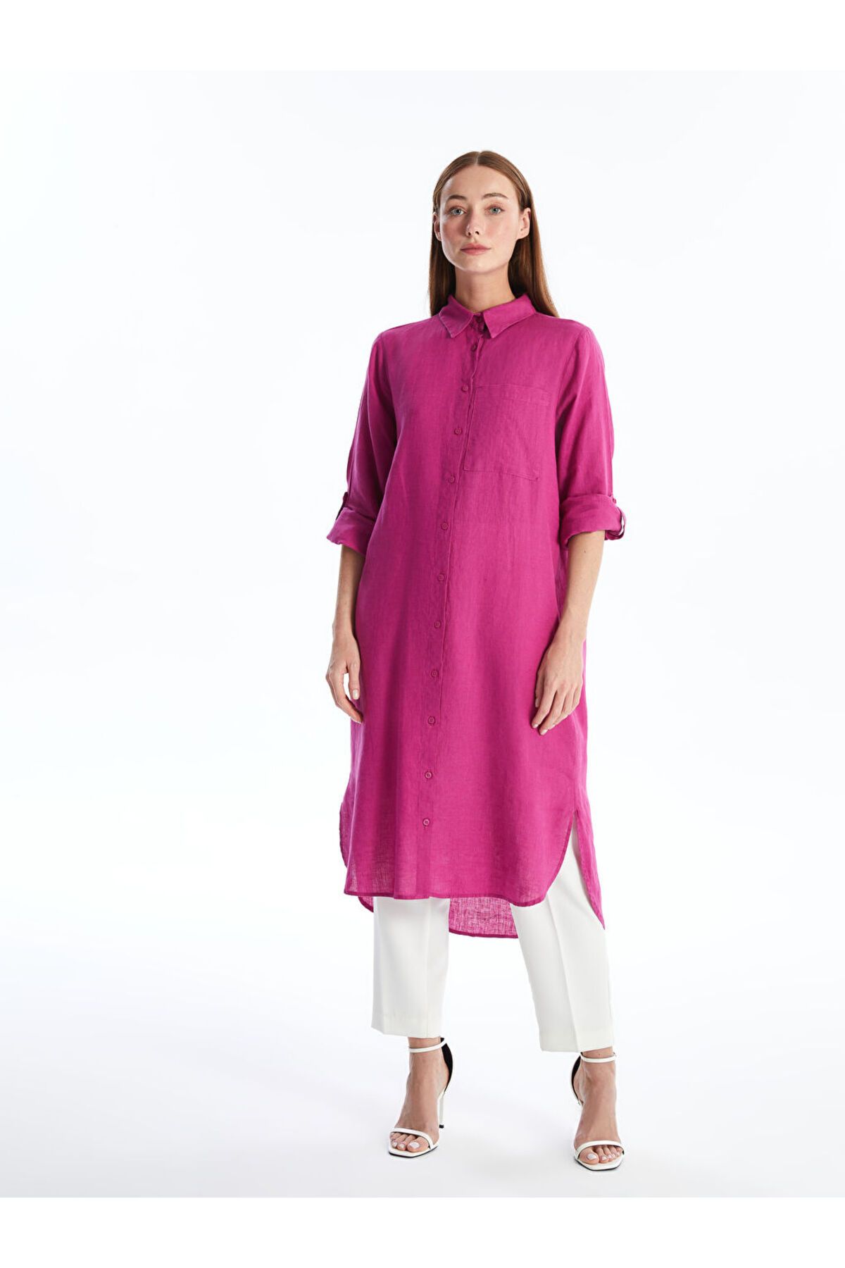 LC Waikiki Yeni Sezon Duz Oversize Keten Kadin Gomlek Tunik - S4G203Z8