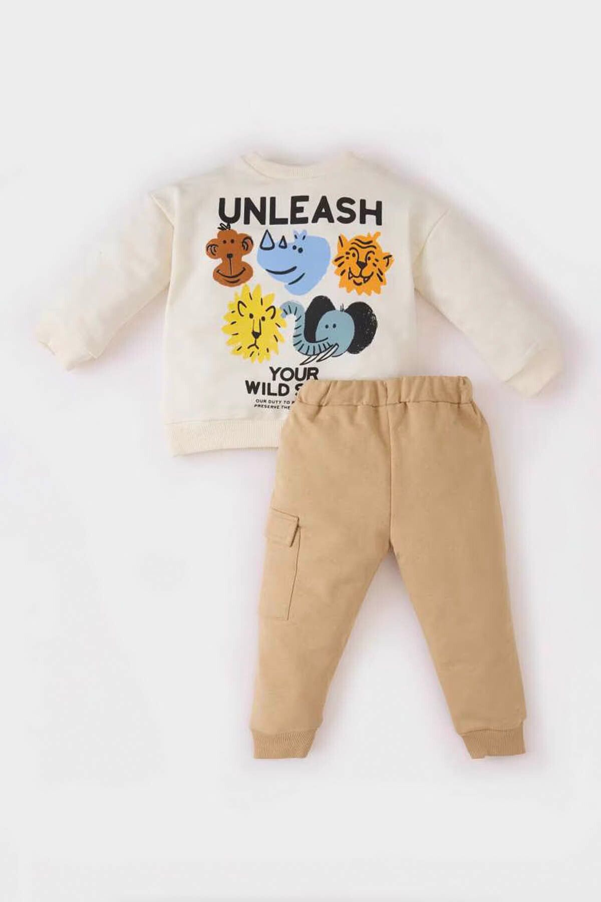 DeFacto-Ecru Baby Boy Bottom-Top Set D9594A5/Er91 4