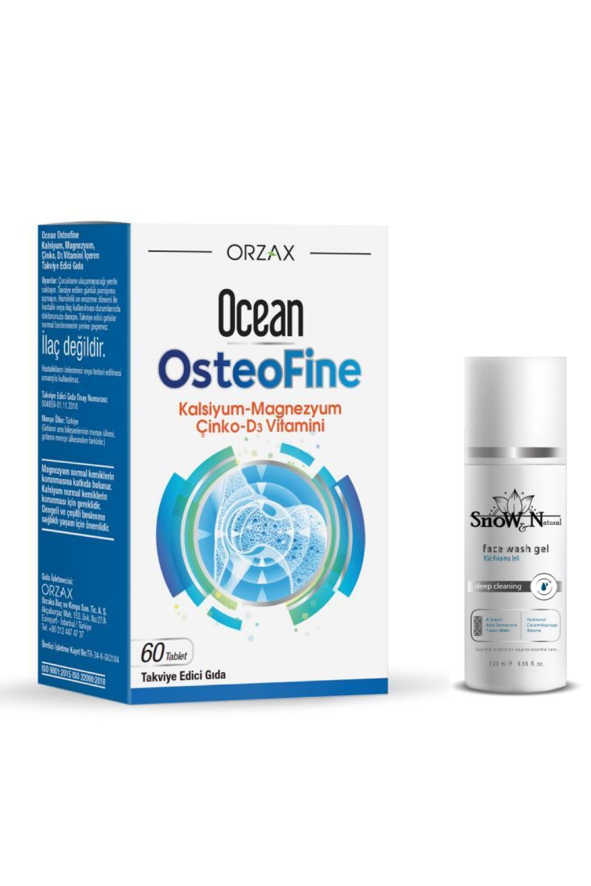 Ocean Osteofine Kalsiyum-Magnezyum-Çinko ve D3 Vitamini İçeren 60 Tablet + 100ml Facial Cleanser Hediye