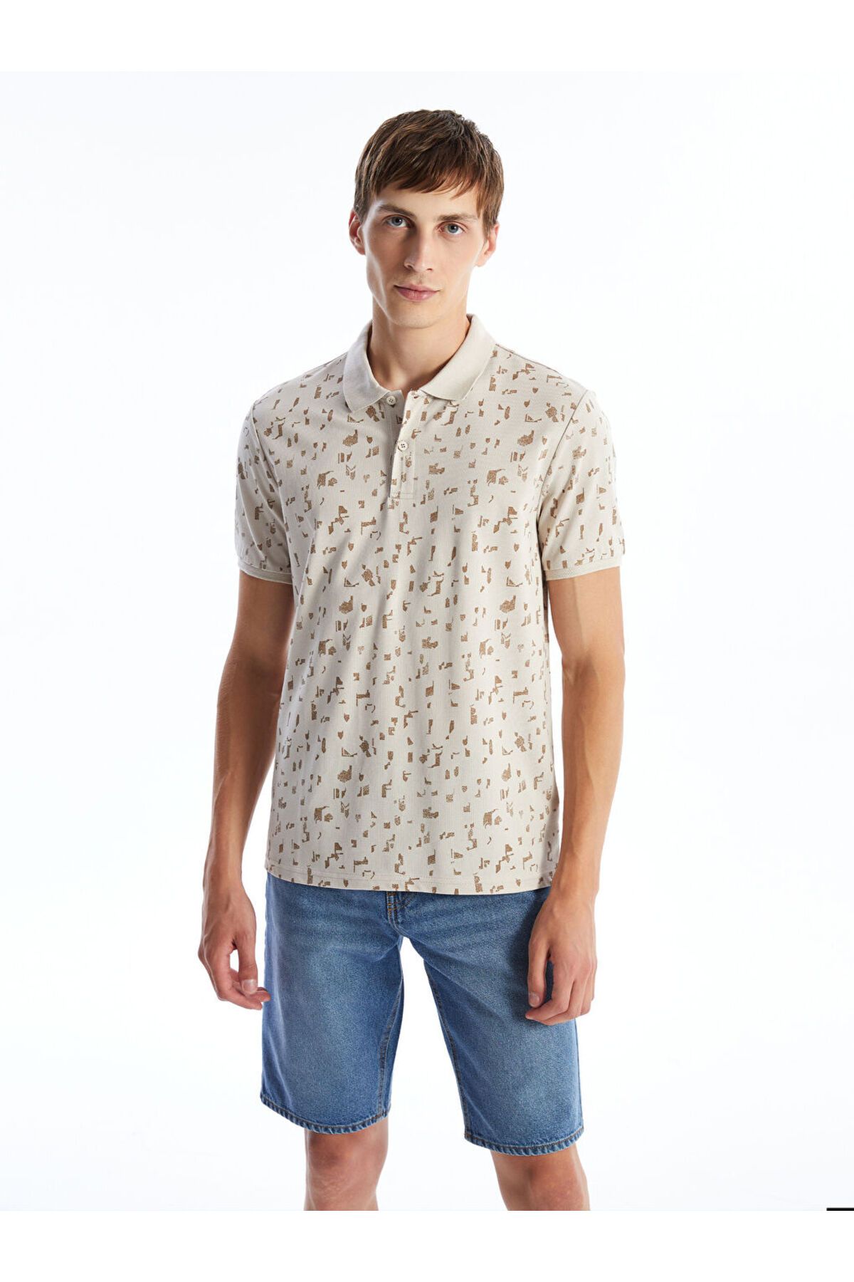 LC Waikiki Yeni Sezon Polo Yaka Kisa Kollu Desenli Pike Erkek Tisort - S4N394Z8