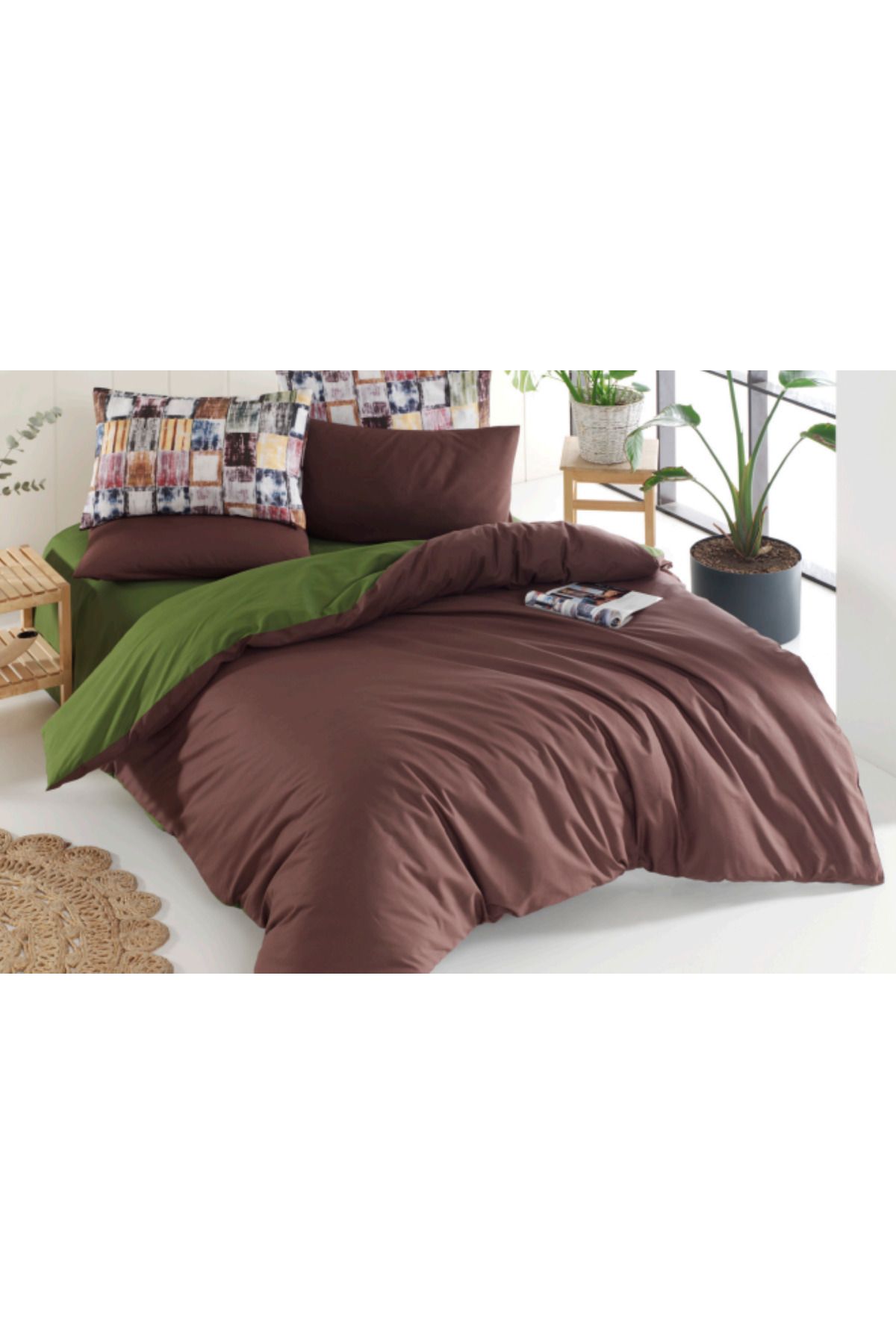 The Fabric-Flamingo Flat Shapes Double Sided Ranforce Double Duvet Cover Set 2