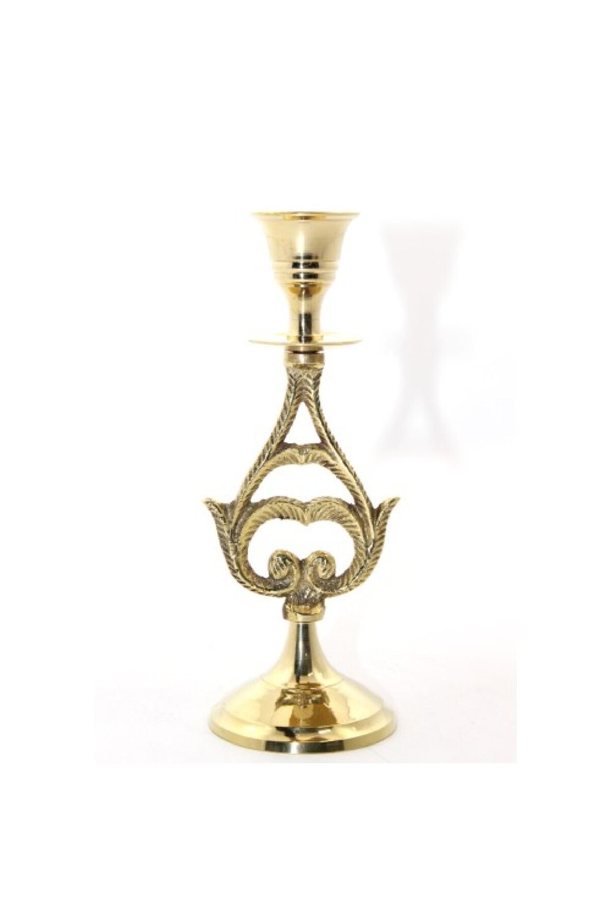 Mu Art Ahşap Tekli Pirinç Şamdan Model 6