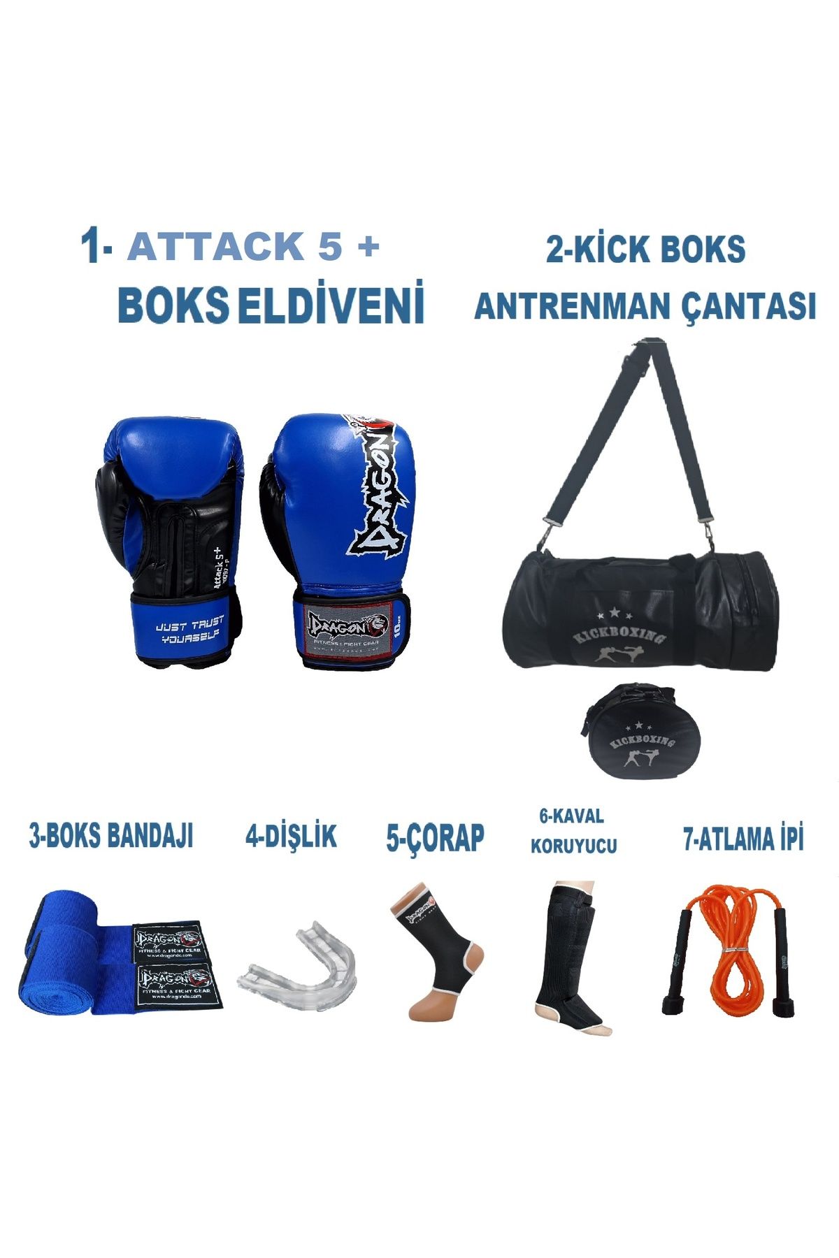 Dragondo Gifttoom, Kıck Boks Sporcu Çantalı antrenman Seti, Dragon Attack 5+ Boks Eldiveni tamset çantalı