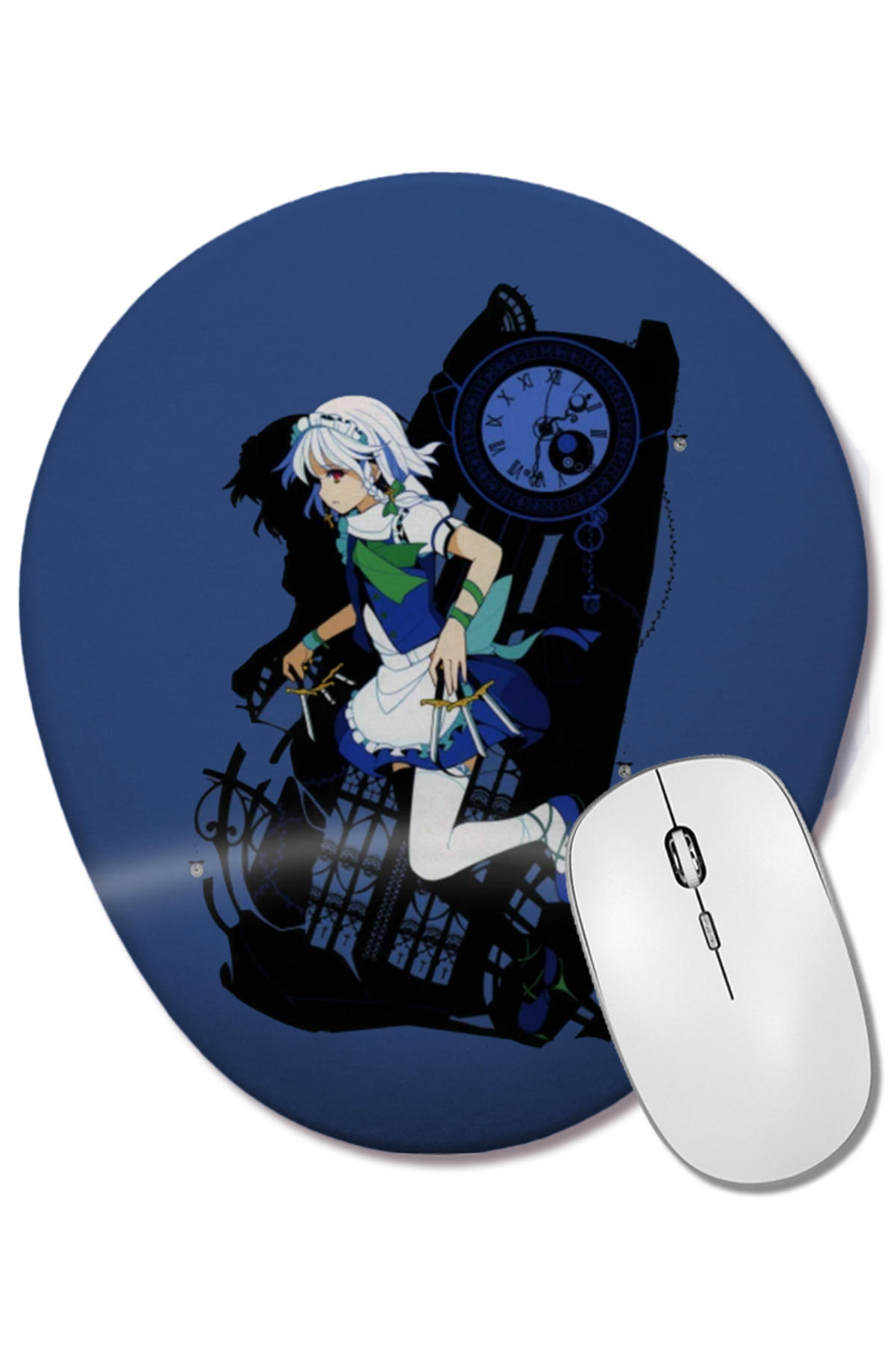 BASKI DÜNYASI-لوحة ماوس بيضاوية من Touhou Sakuya Izayoi مع مسند للمعصم 1