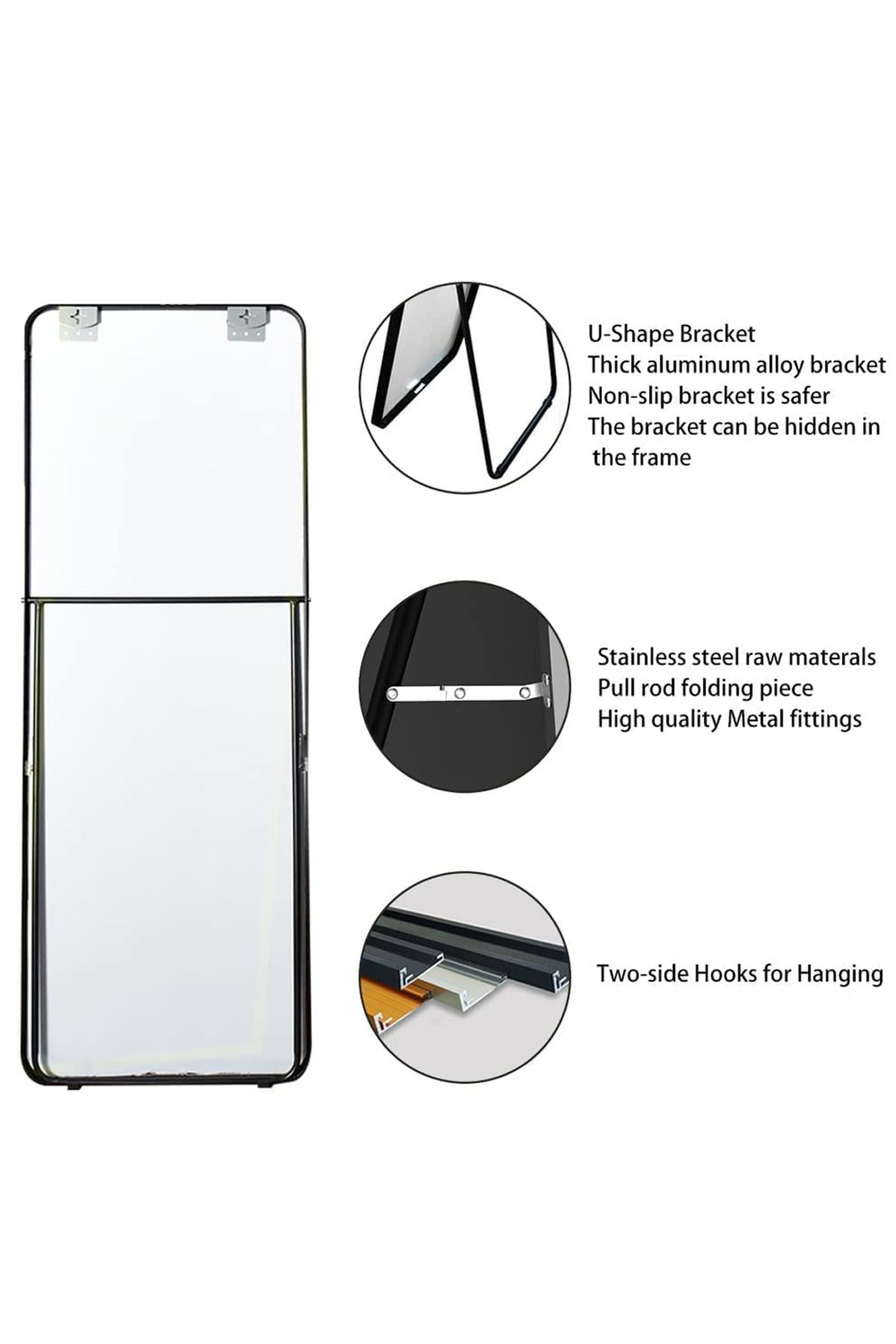 Generic-Modern Rectangular Full Length Mirror with Rounded Corners and Black Metal Frame 176x77cm 7