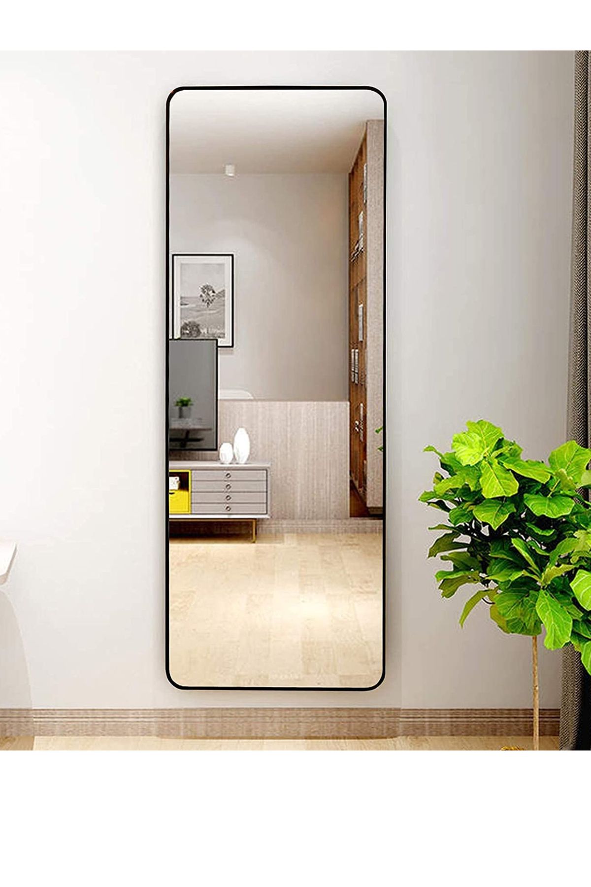 Generic-Modern Rectangular Full Length Mirror with Rounded Corners and Black Metal Frame 176x77cm 4