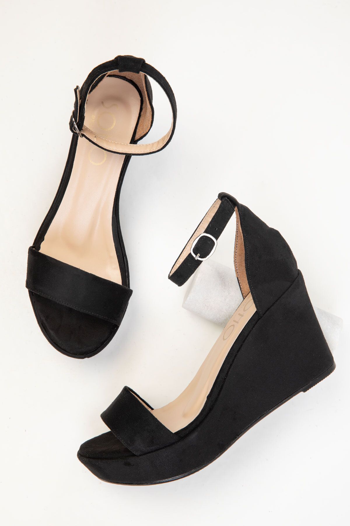 SOHO-Schwarze Wildlederschuhe mit Keilabsatz für Damen 17840 4