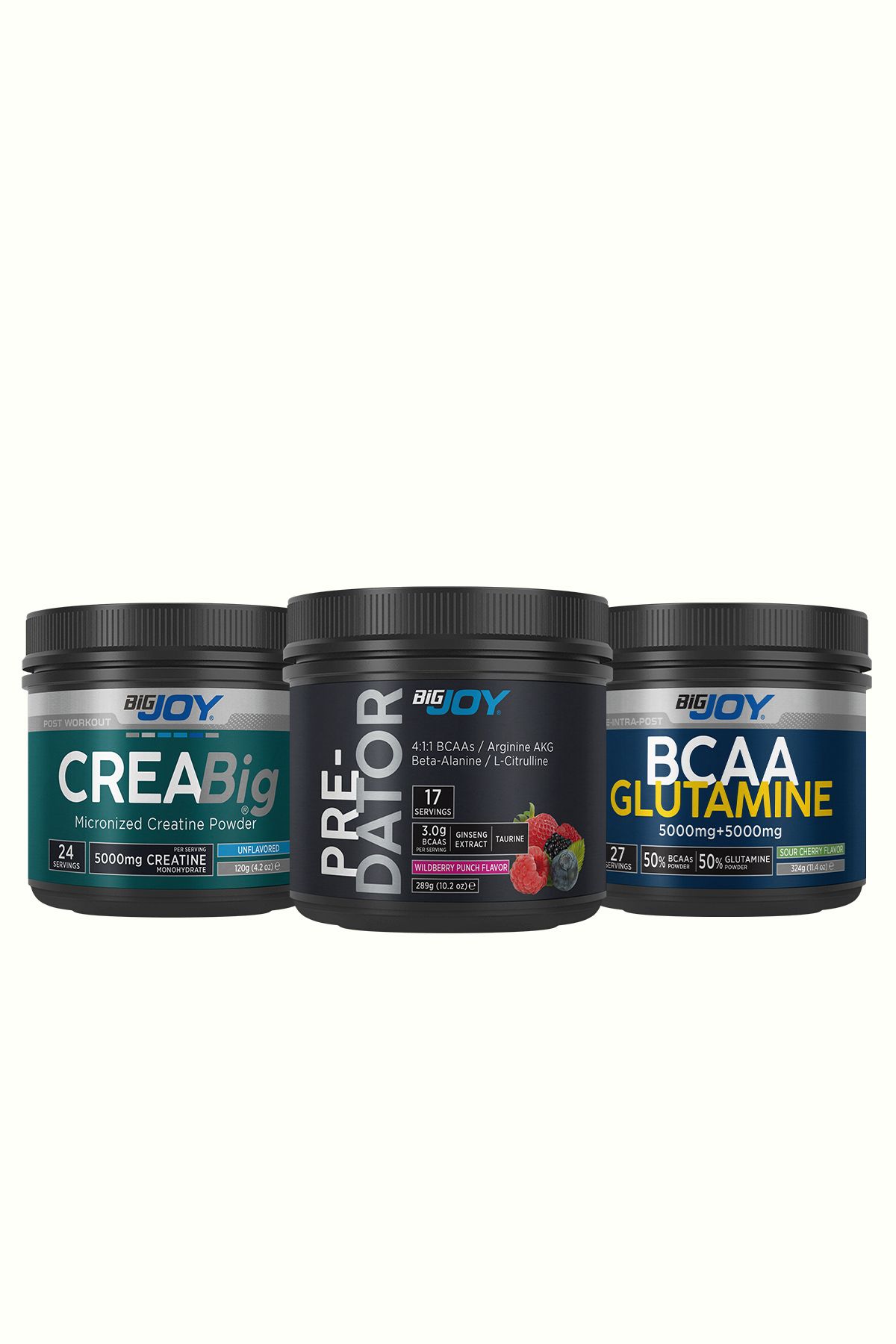 Pre-dator( Preworkout )Orman meyveli 289gr+ Bcaa+glutamine Vişne 242gr +Creabig(Kreatin)120gr