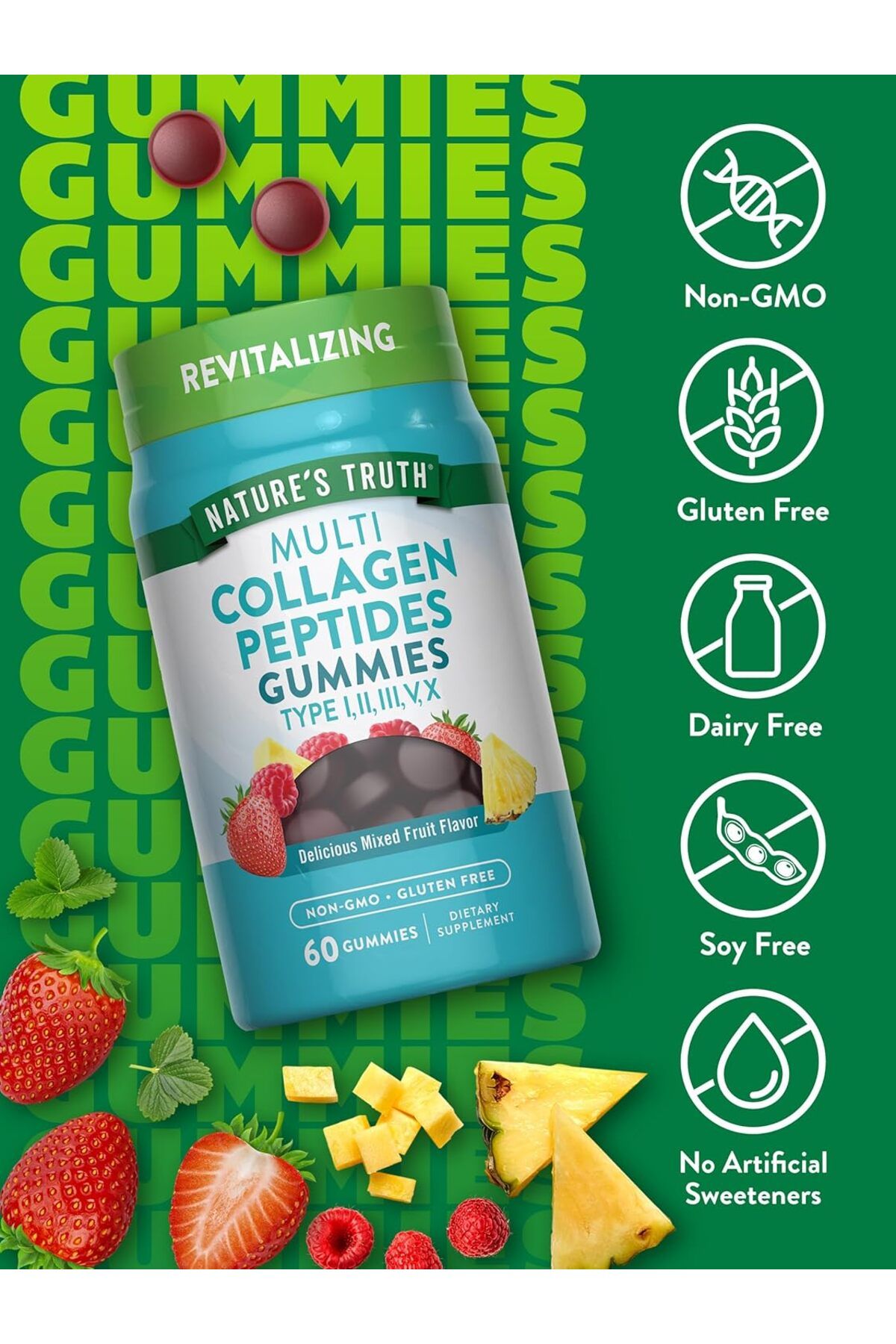 Nature's Truth-Multi Collagen Gummies | Type I, II, III, V, X | 60 Count | Non-GMO & Gluten Free Com 3