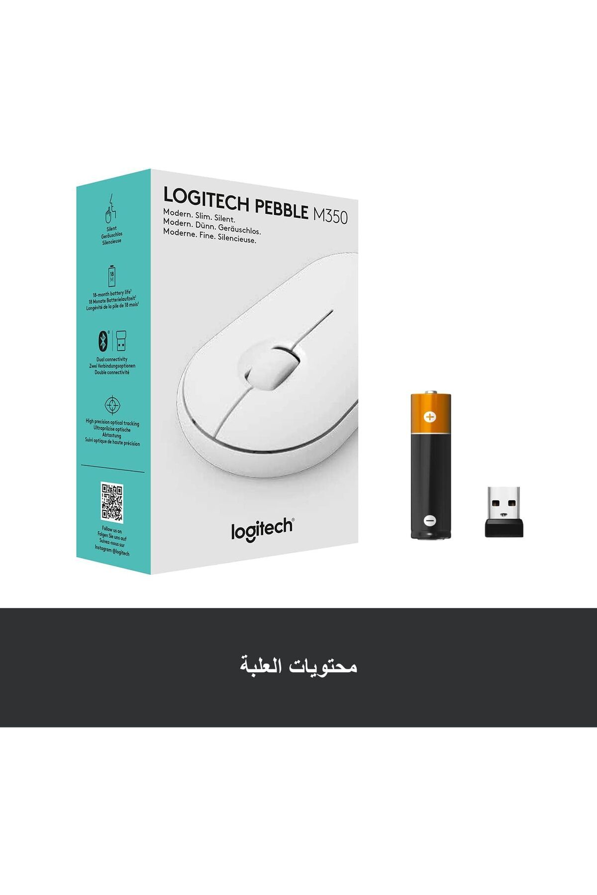 logitech-ماوس Pebble اللاسلكي مع بلوتوث أو مستقبل 2.4 جيجا هرتز، ماوس كمبيوتر صامت ونحيف مع 8
