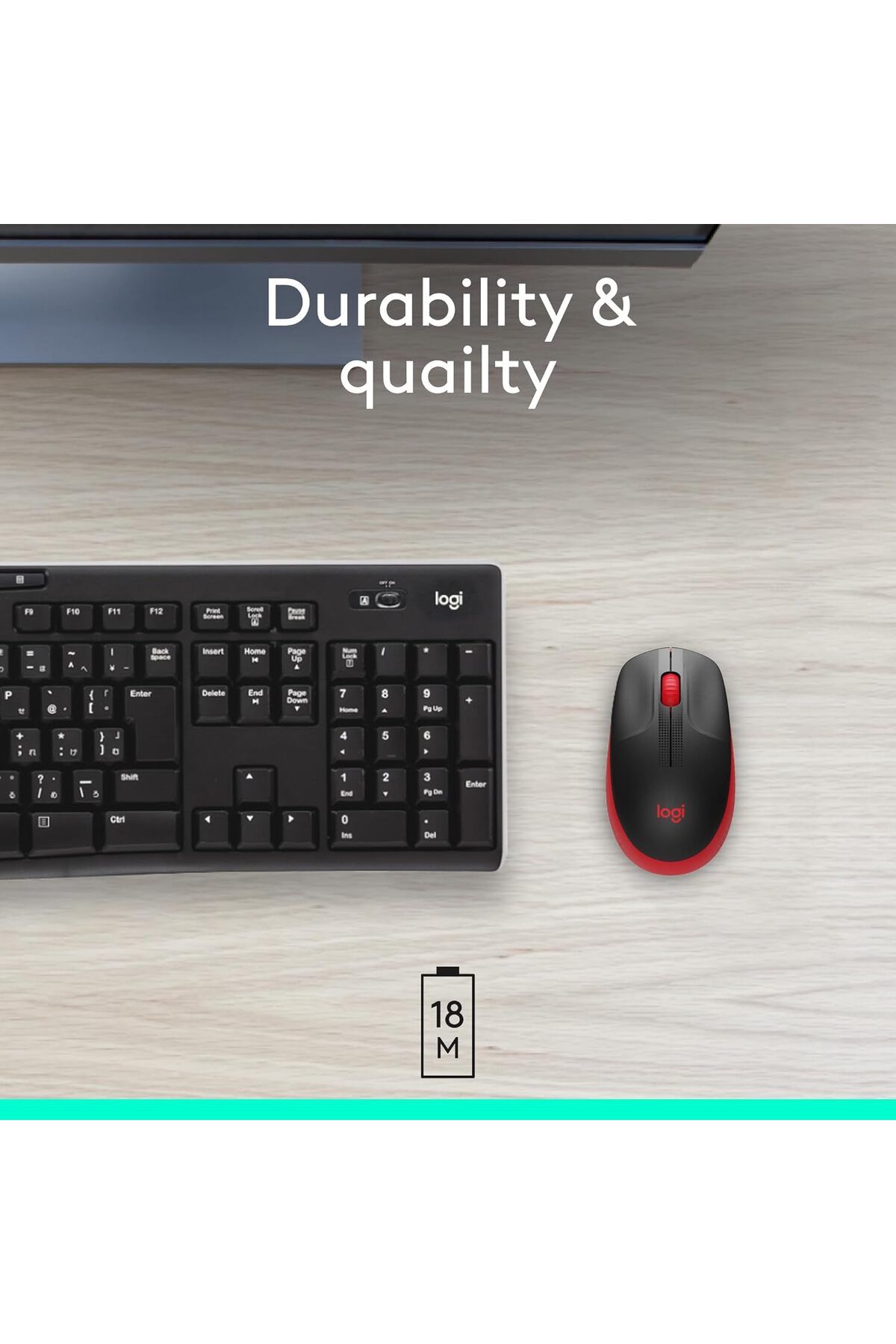 logitech-ماوس لاسلكي M190، تصميم منحني مناسب للاستخدام باليدين بالكامل، بطارية تدوم 18 شهرًا مع توفير الطاقة 5