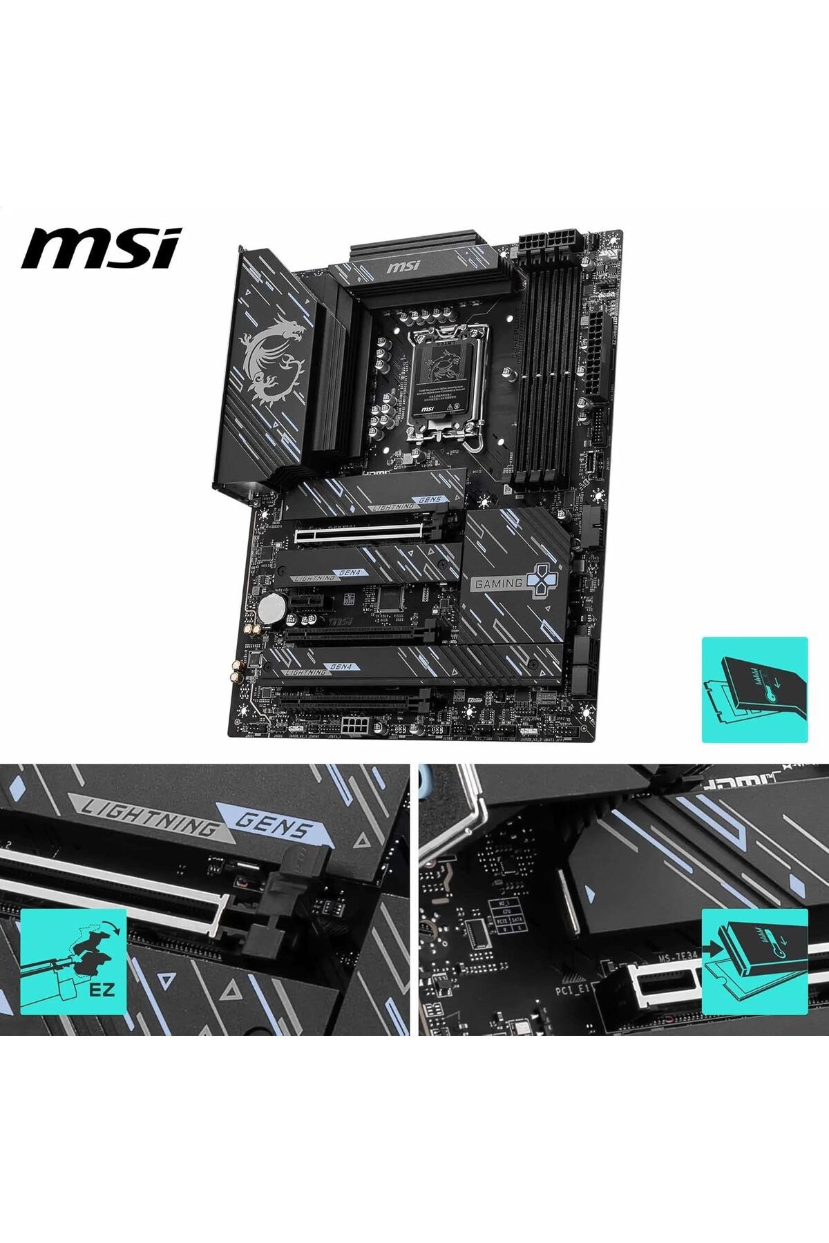 MSI-Z890 GAMING PLUS WIFI SOCKET 1851 DDR5 9200MHZ(OC) USB 20Gbps 4xM.2 1xTB4 HDMI DISPLAY 5G LAN WI 3
