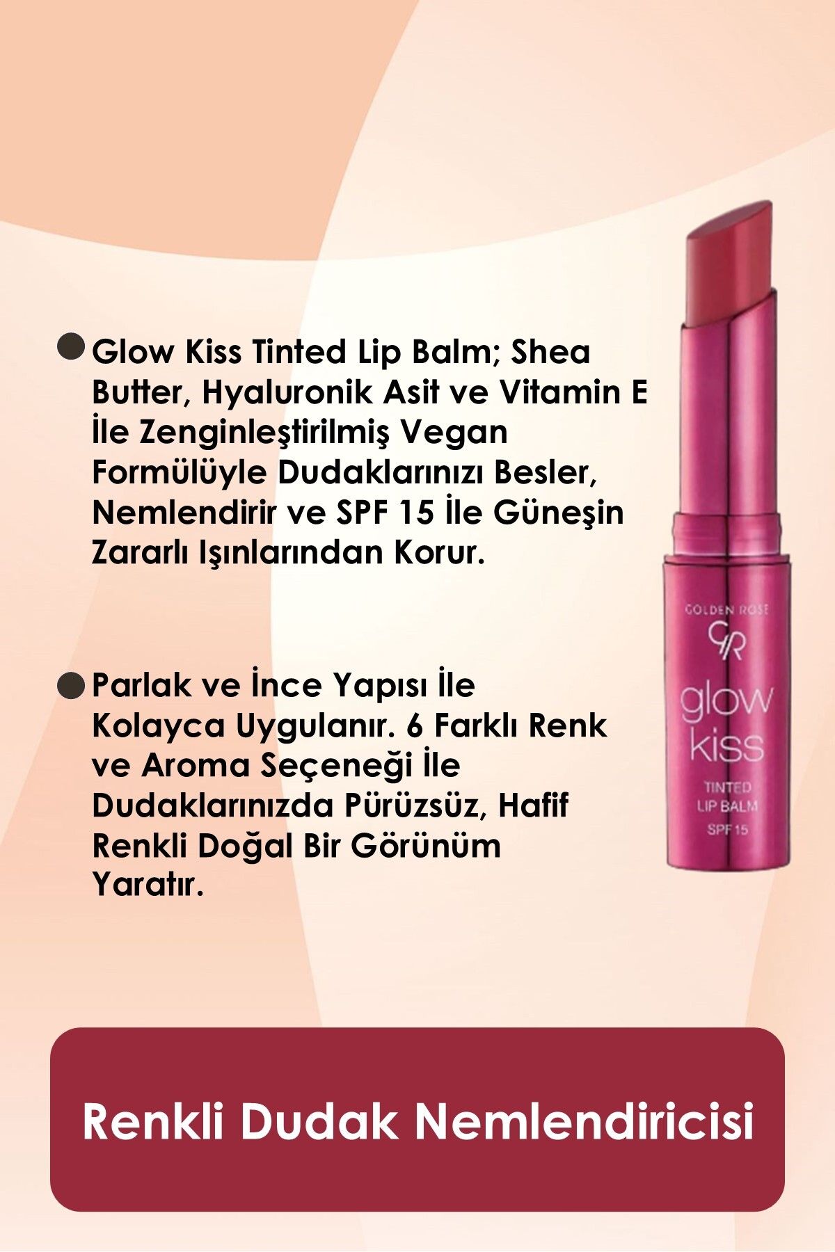 بالم لب رنگی Glow Kiss شماره: 03 صورتی بری - مرطوب کننده لب رنگی - 8691190440800 Golden Rose