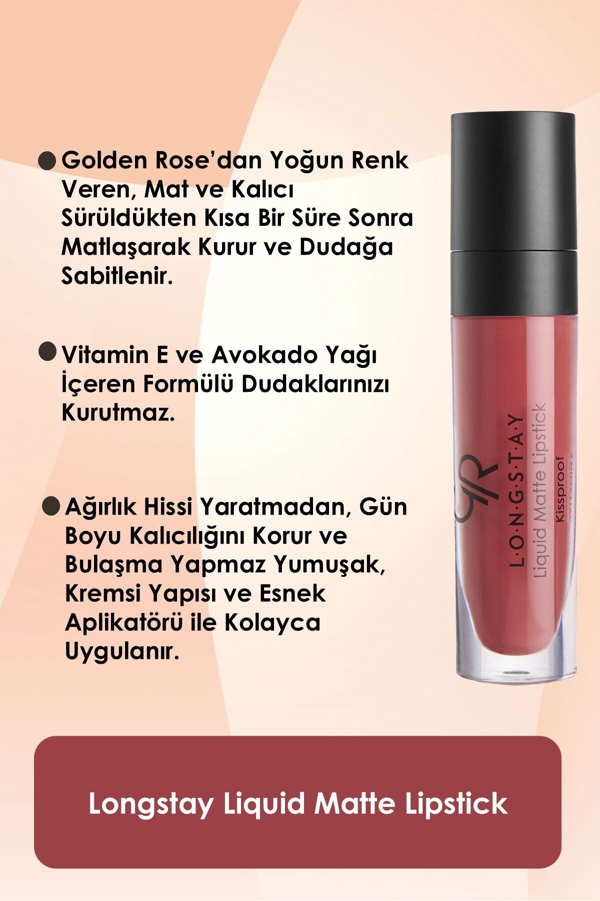 رژ لب مات مایع لانگ استی شماره:19 هلو - رژ لب مات مایع - 8691190856199 Golden Rose