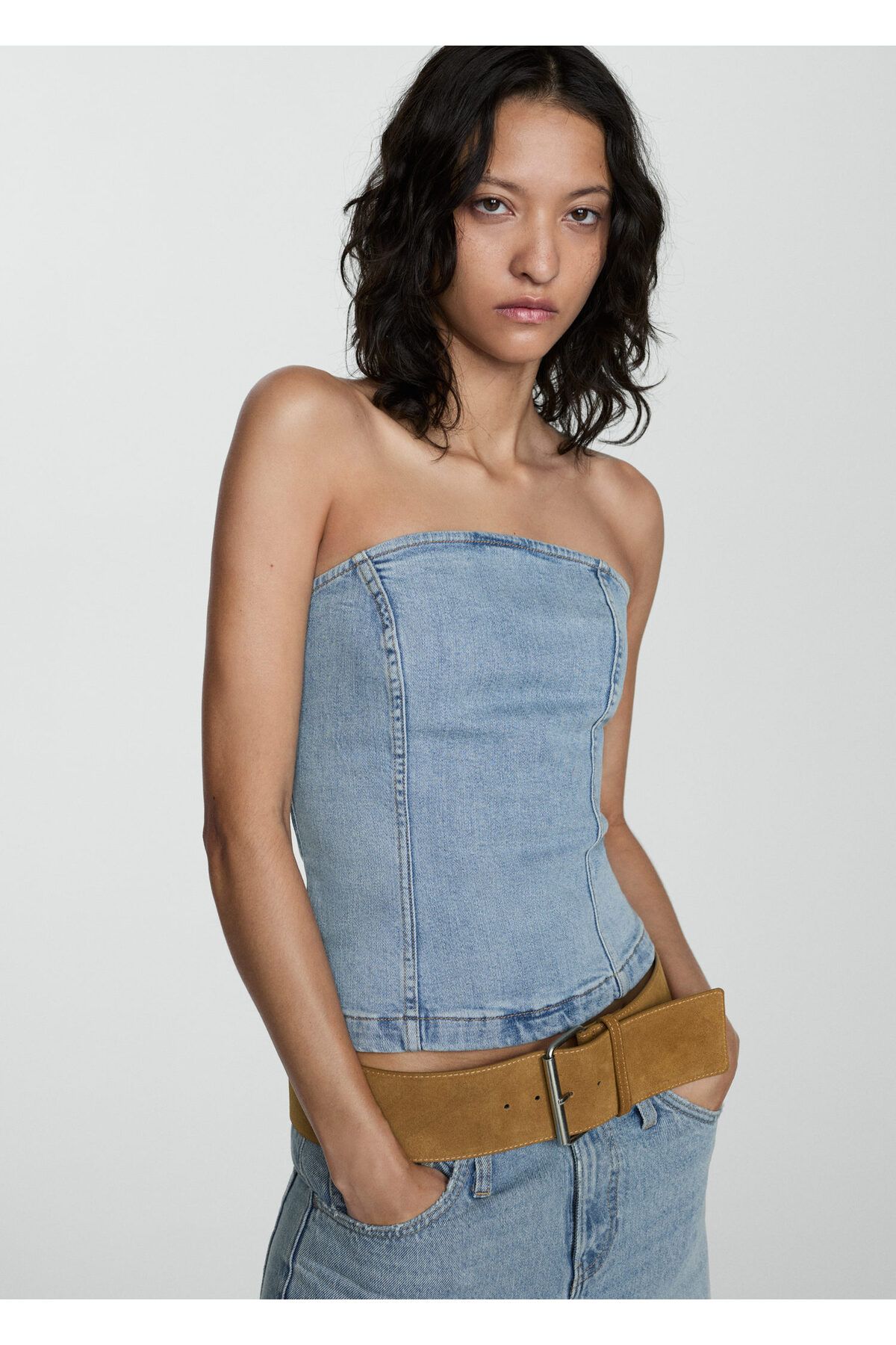 MANGO-Średniej wielkości gorset damski w kolorze jeansu 77060376 9