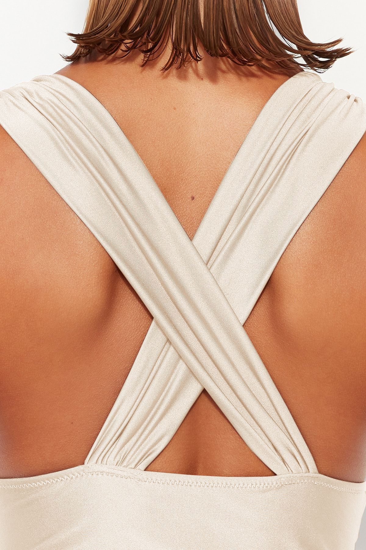Trendyol Collection-Ecru*001 Gładki głęboki V kostium kąpielowy do nurkowania/scuba sling 7