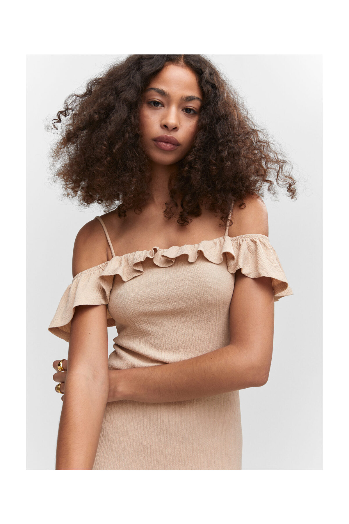 MANGO Woman-Strukturiertes Rüschenkleid 3