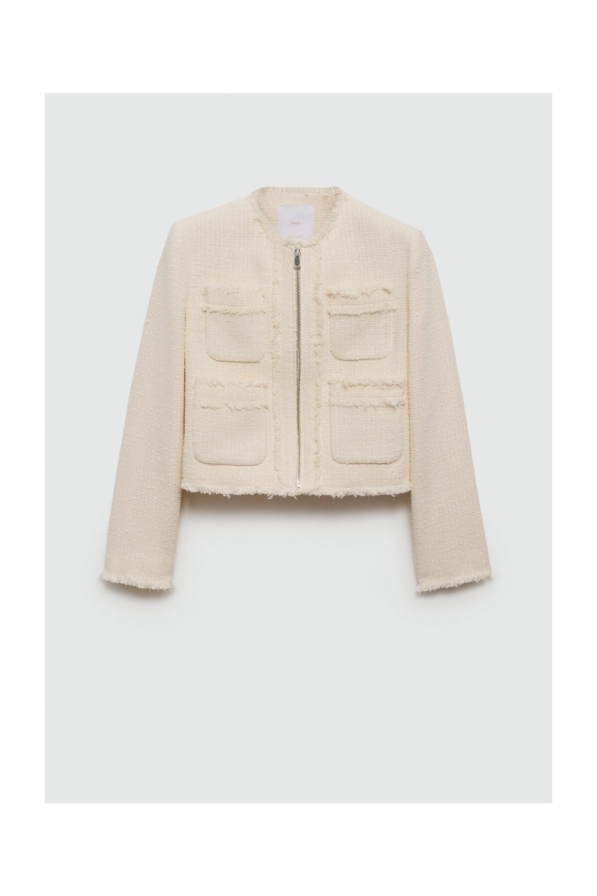 MANGO Woman Marynarka z tweedu z zamkiem błyskawicznym