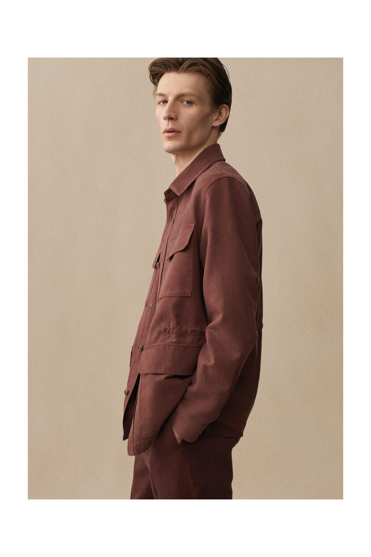 MANGO Man-Linen overshirt with pockets 7