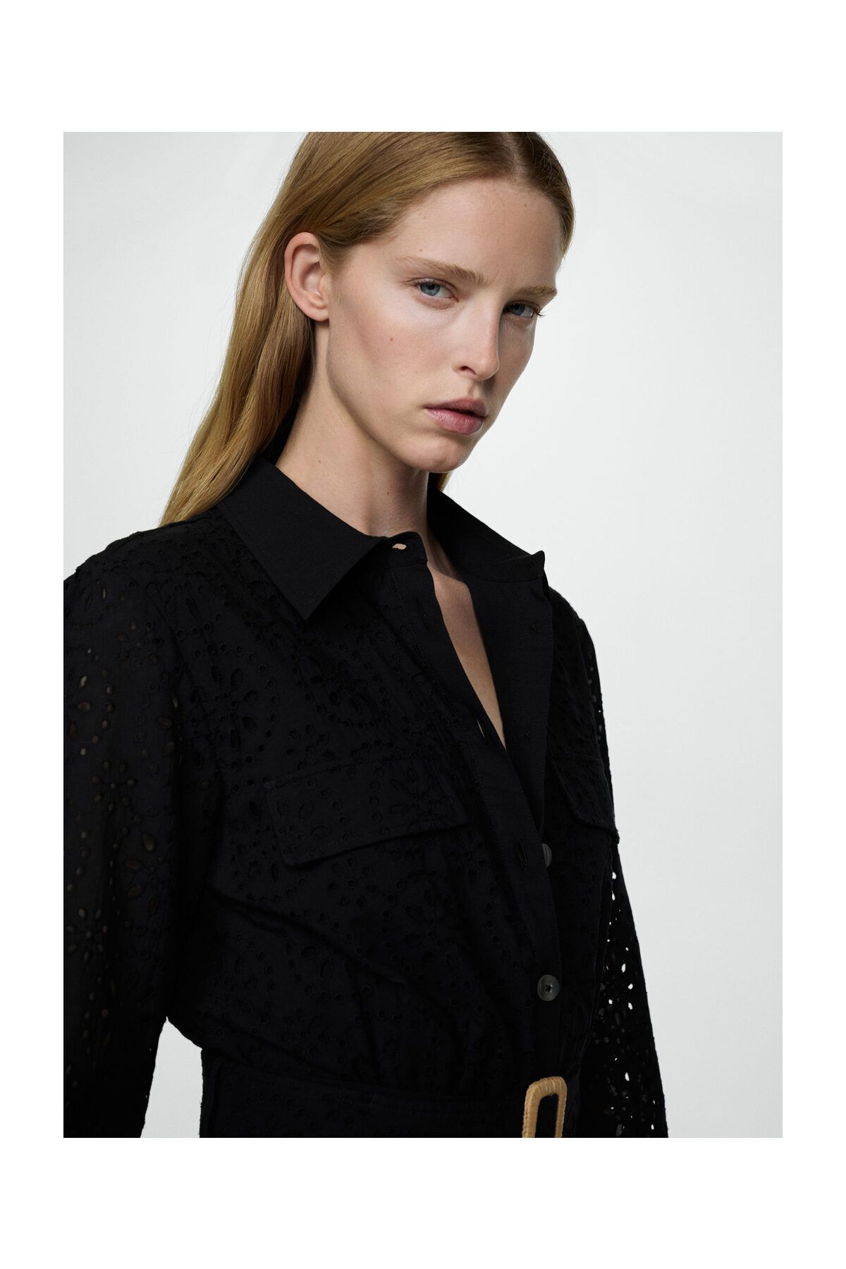 MANGO Woman-Swiss embroidered shirt dress 3