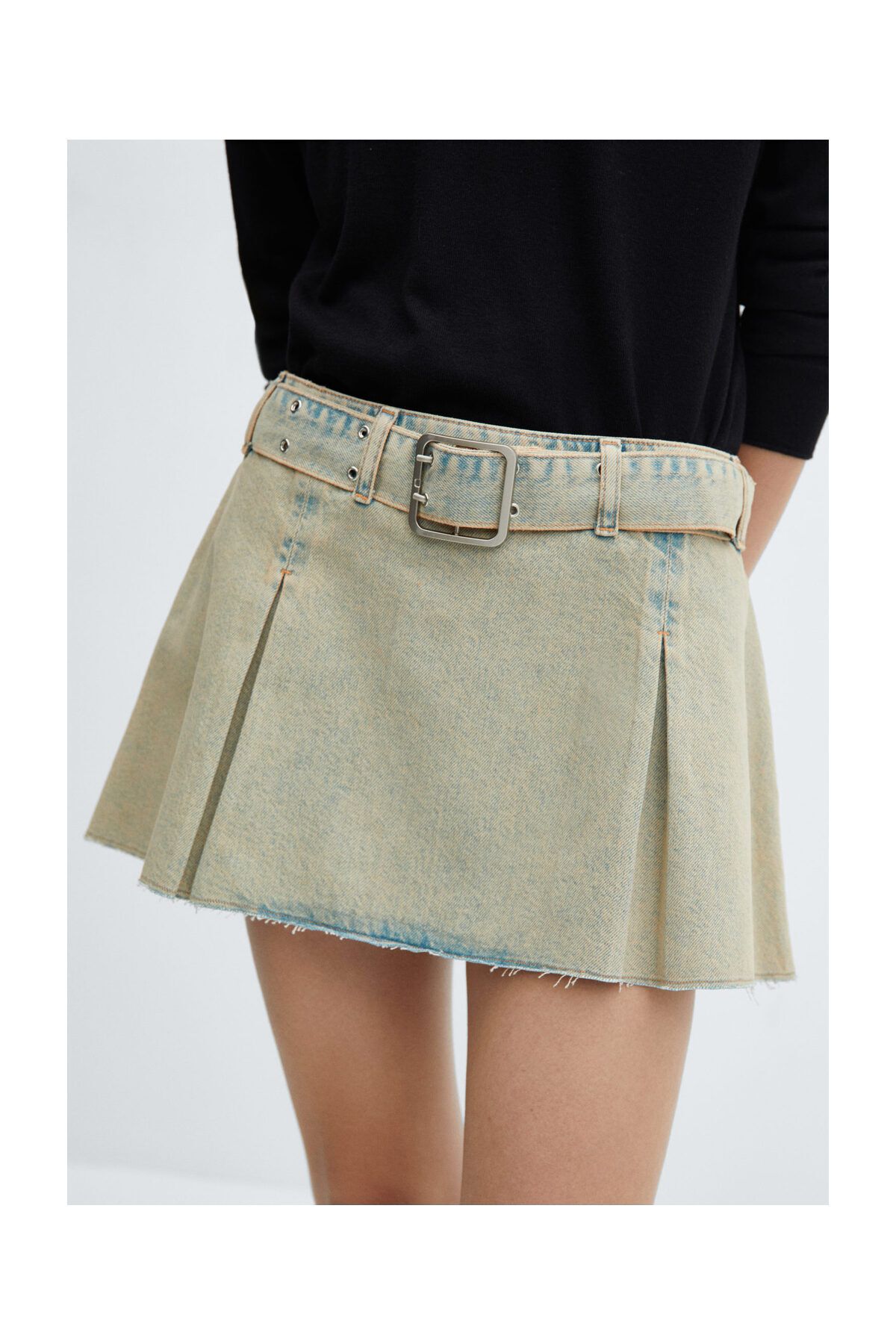 MANGO Woman-Denim mini-skirt with belt 9