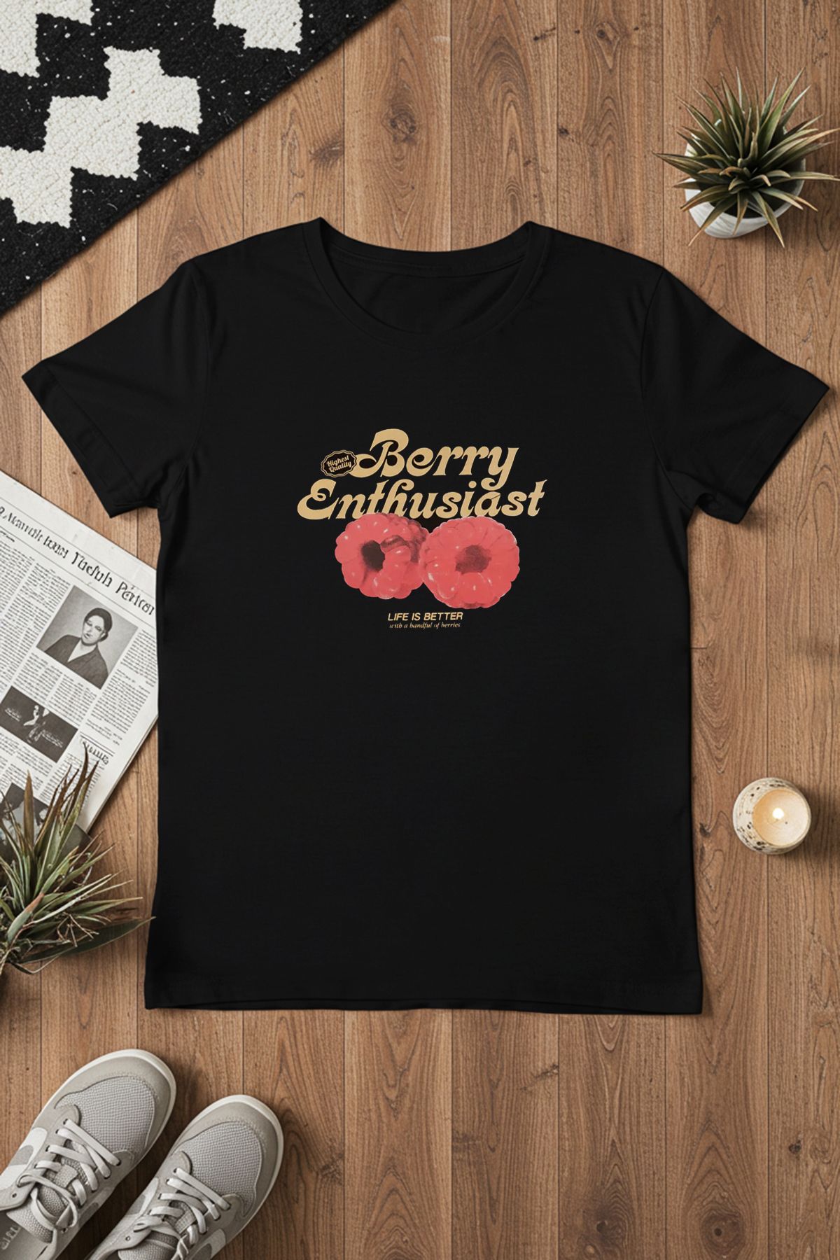 Trendyol Curve Plus Size Cherry Printed Black T-shirt - Tbbss25bf00017 Kobieta - XL