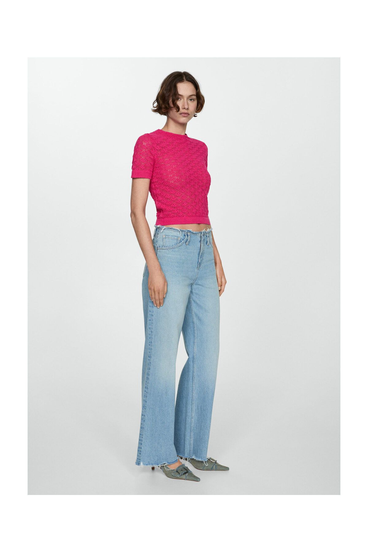 MANGO Woman-Pulover ajurat cu maneca scurta 6