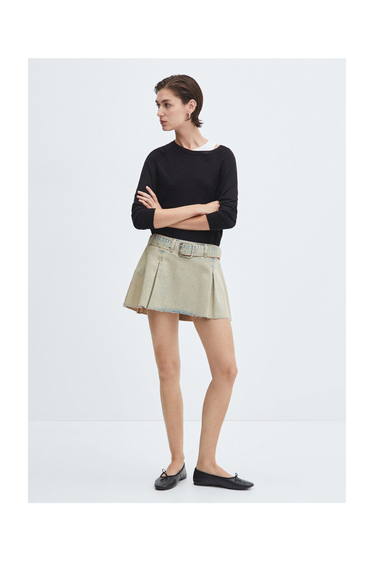MANGO Woman-Denim mini-skirt with belt 8