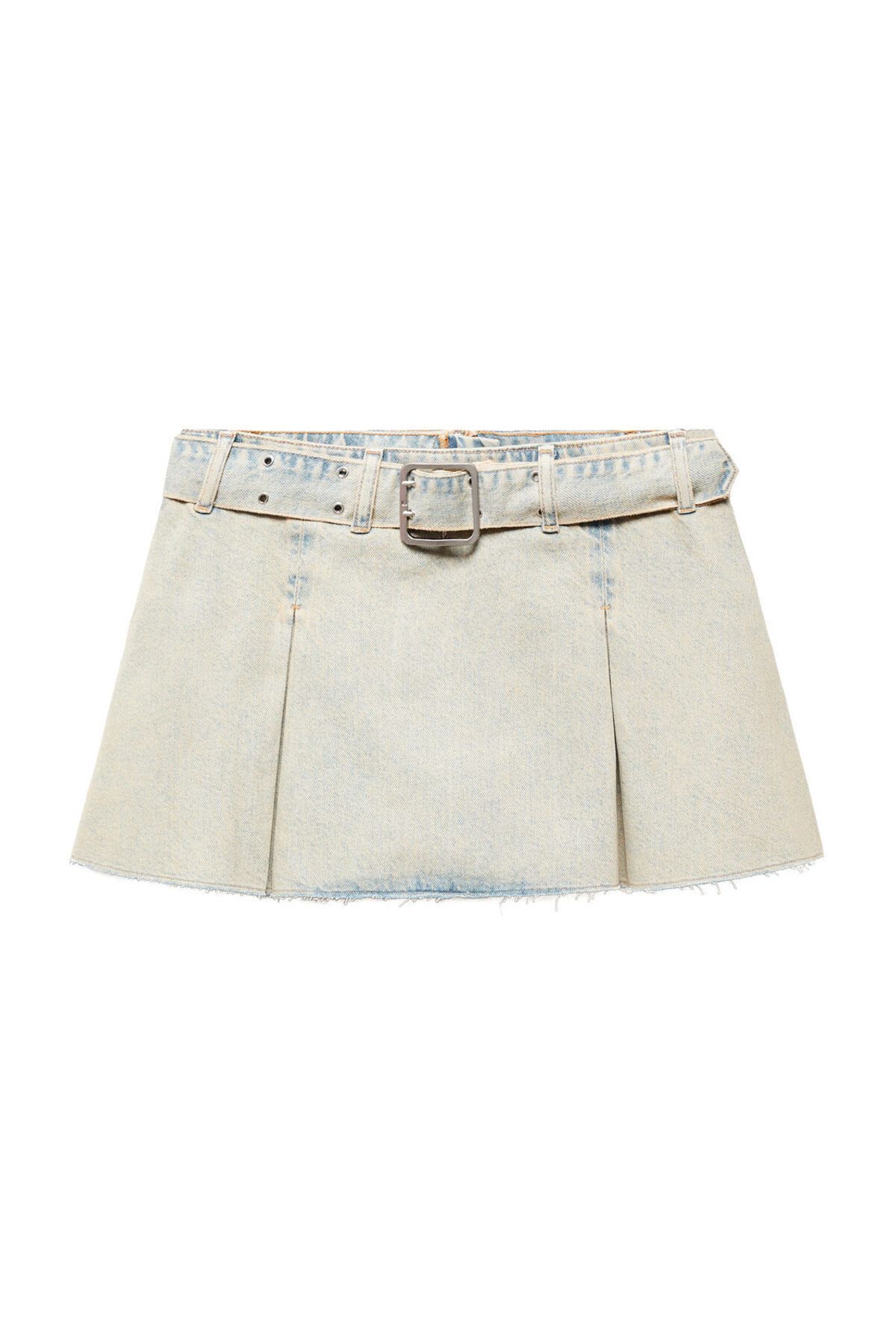 MANGO Woman-Denim mini-skirt with belt 2