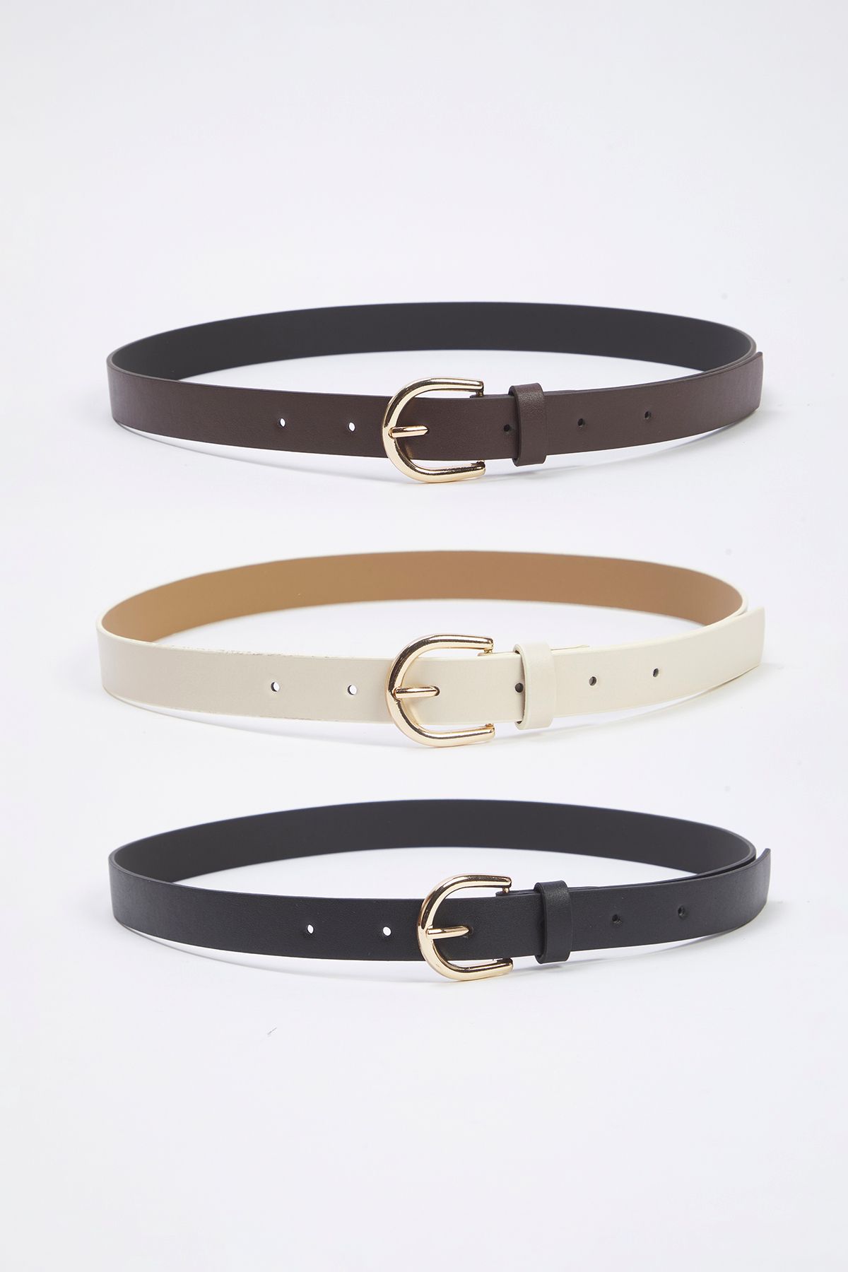 Trendyol Collection-Жіночий ремінь TWOSS25KE00011 BlackBrownEkru 3 пари Leather Look Жіночий ремінь TWOSS25KE00011 1