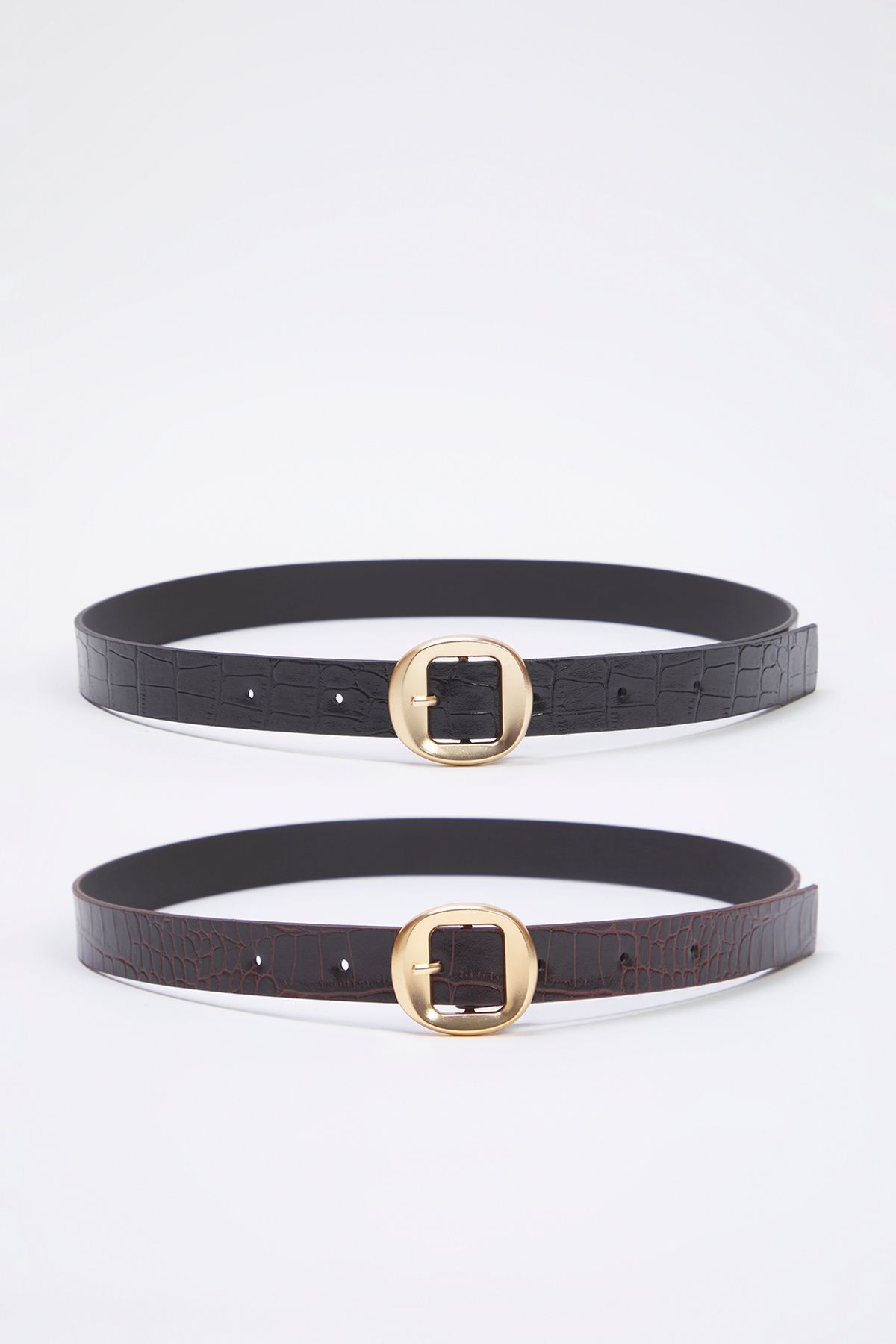 Trendyol Collection Pasek Damski Croco Leather Look W Kolorze Czarno-brązowym, 2 Sztuki - Twoss25ke00018 Kobieta - M