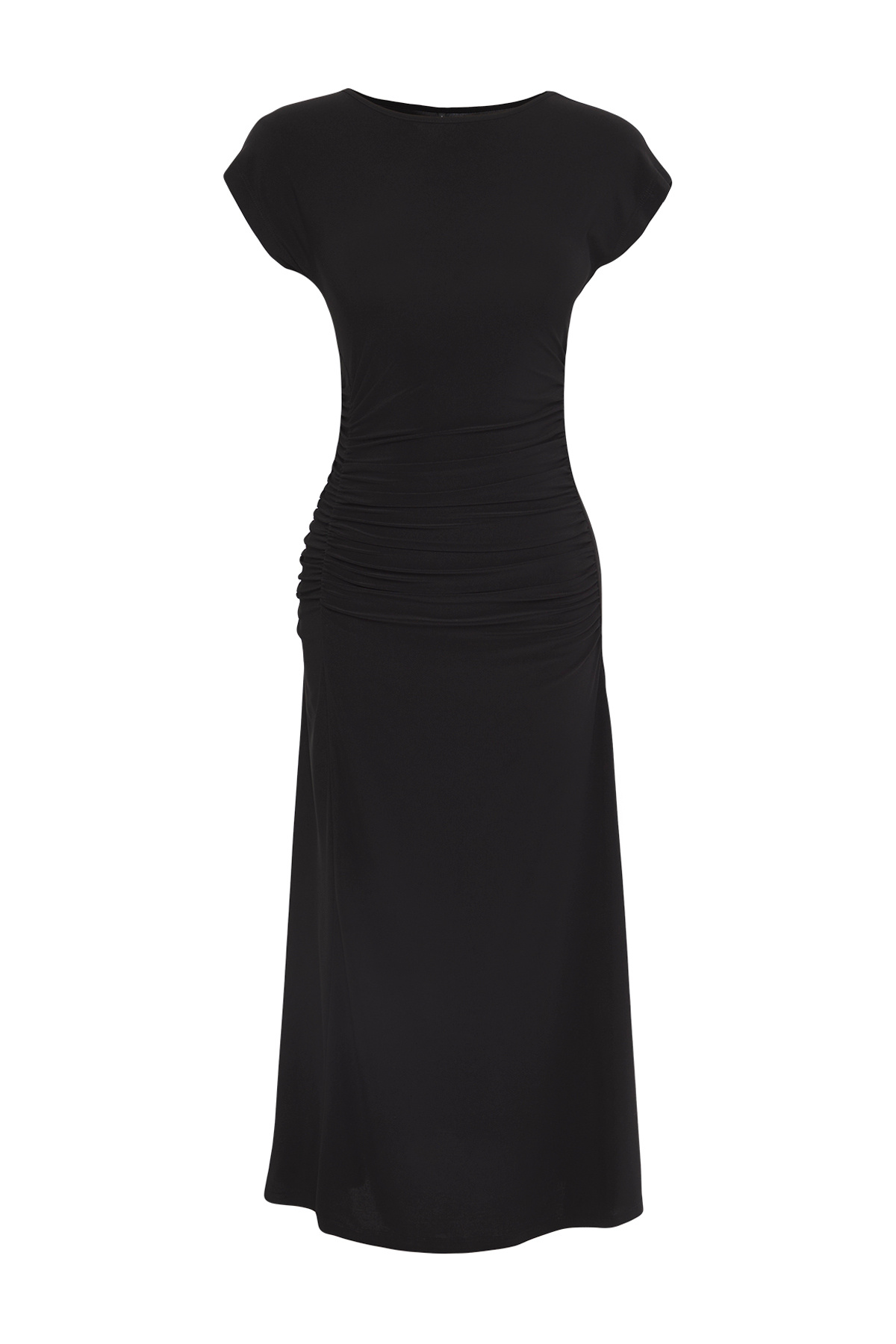 Trendyol Collection-Dehnbares Maxi-Strickkleid – Schwarz mit drapiertem Detail, Kordelzug mit Mondärmeln – TWOSS25EL00666 6