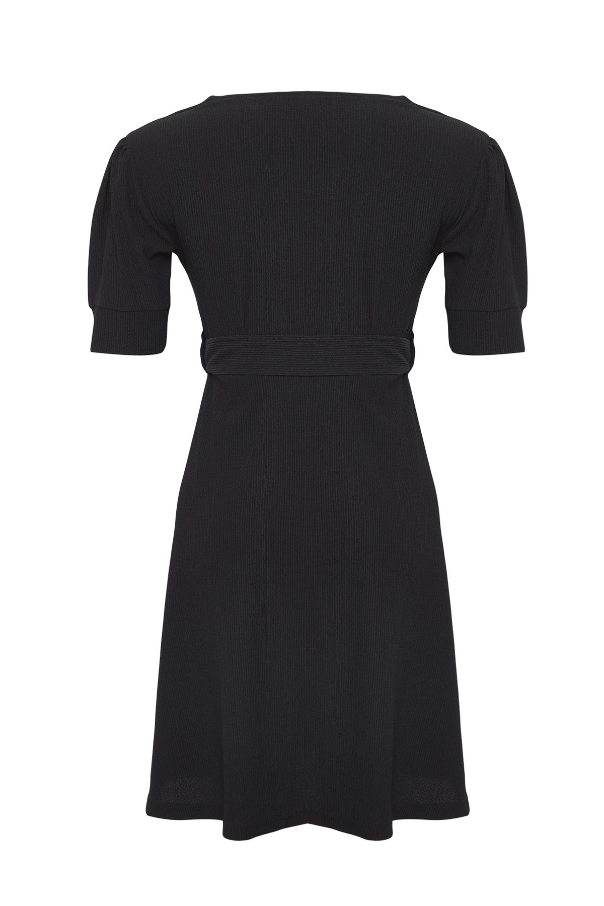 Edit by Trendyol-Rochie neagră mini skater cu decolteu în V cu mâneci cu balon - TEDSS25EL00009 2