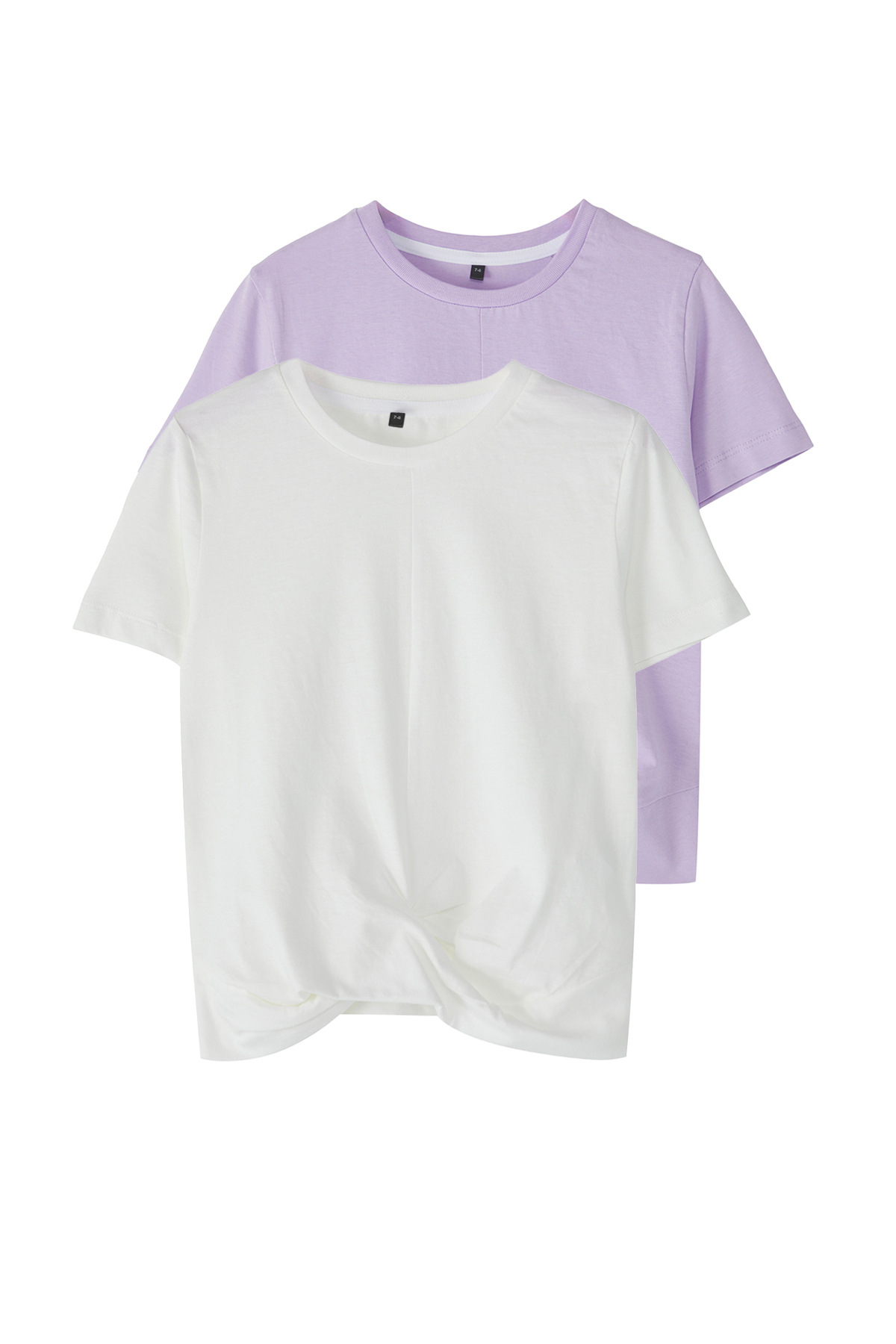 Trendyolmilla Kids Lila-Ekru 2'li Kız Çocuk Örme T-Shirt TKDSS25TS00012